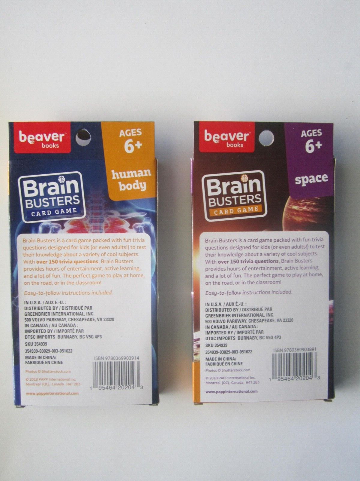 Lot Of 2 Brain Busters Gaming Cards – 31 Cards Each – Space,Human Body – Boxed