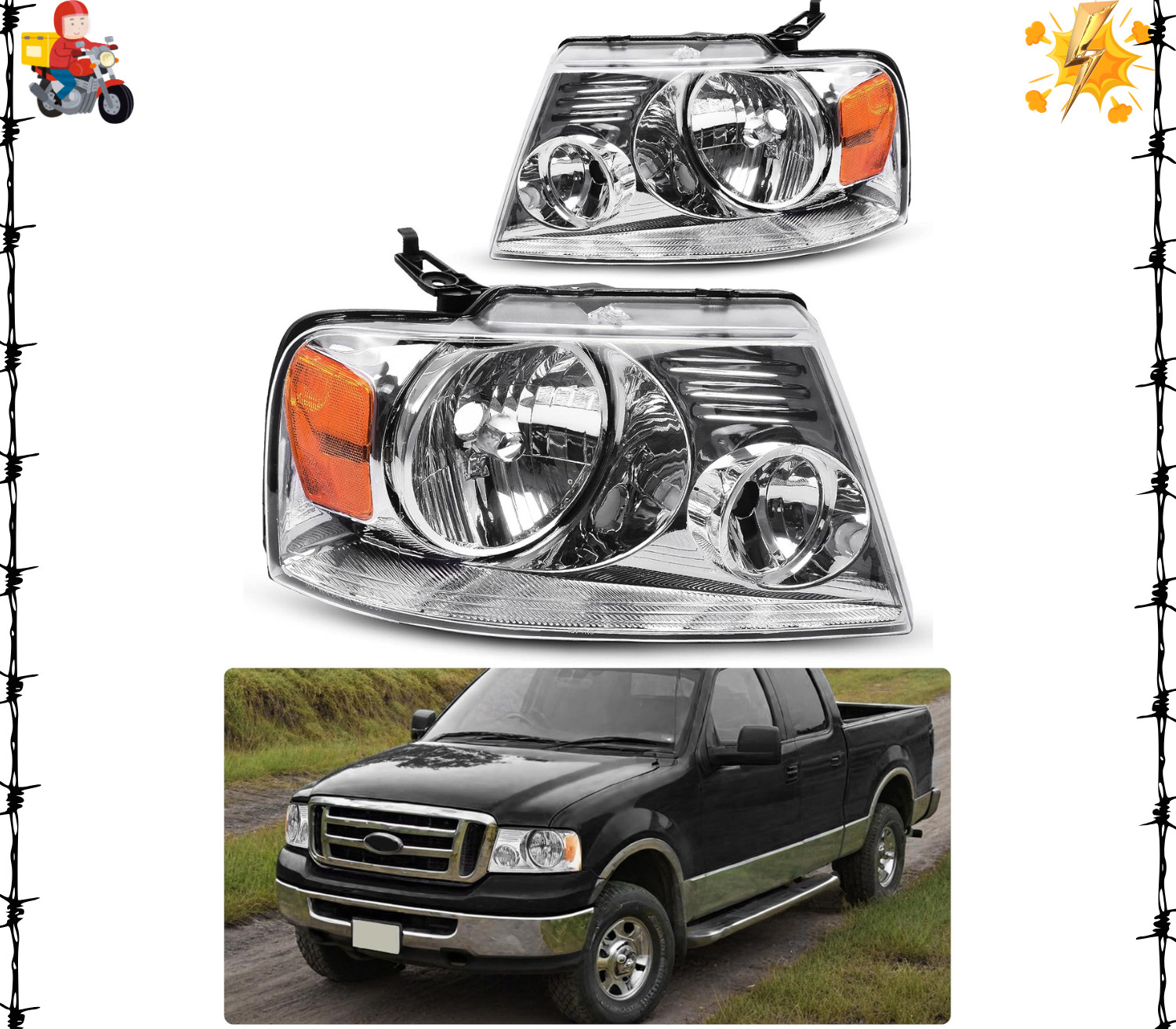 DWVO Headlight Assembly Compatible with 2004 2005 2006 2007 2008 Ford F150