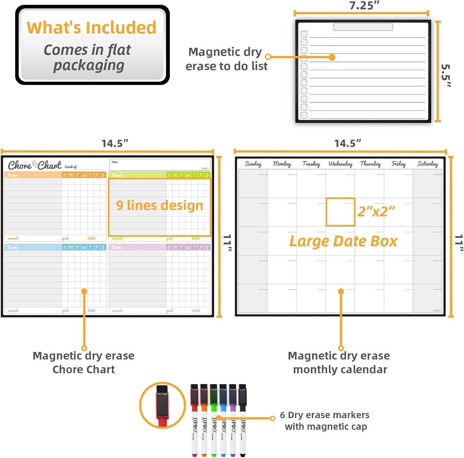 Magnetic Dry Erase Chore Chart Planner Kit Kids Family Fridge Calendar 6 Markers
