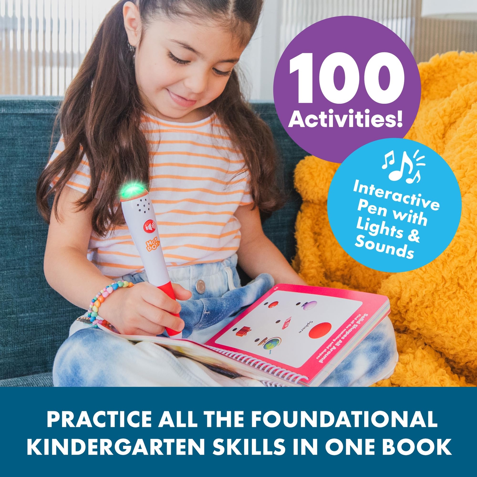 Kindergarten Flash Cards Learning Kit with Hot Dots Pen Reading Math Skills