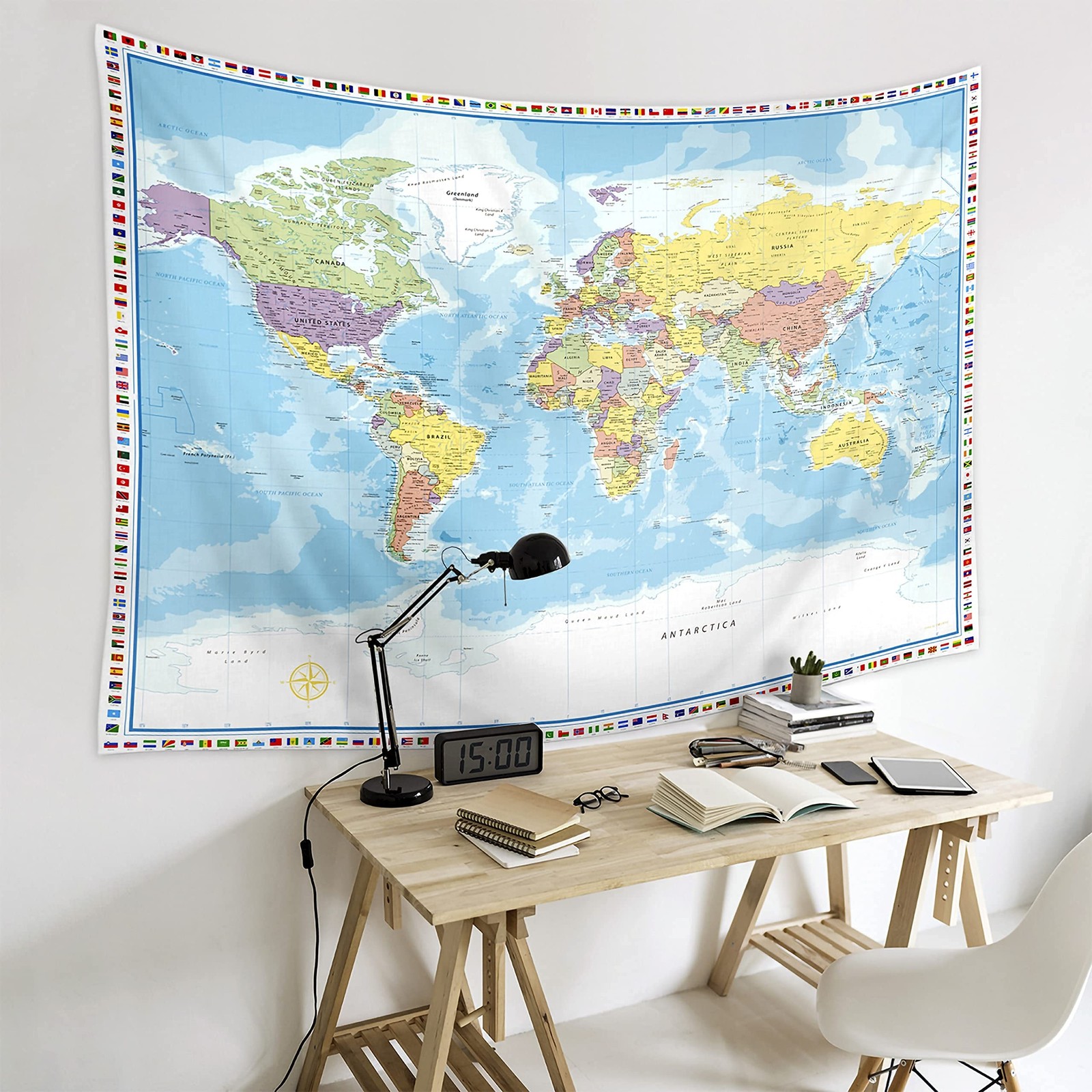 Large World Map Tapestry Wall Hanging For Kids Educational With Country Flags…