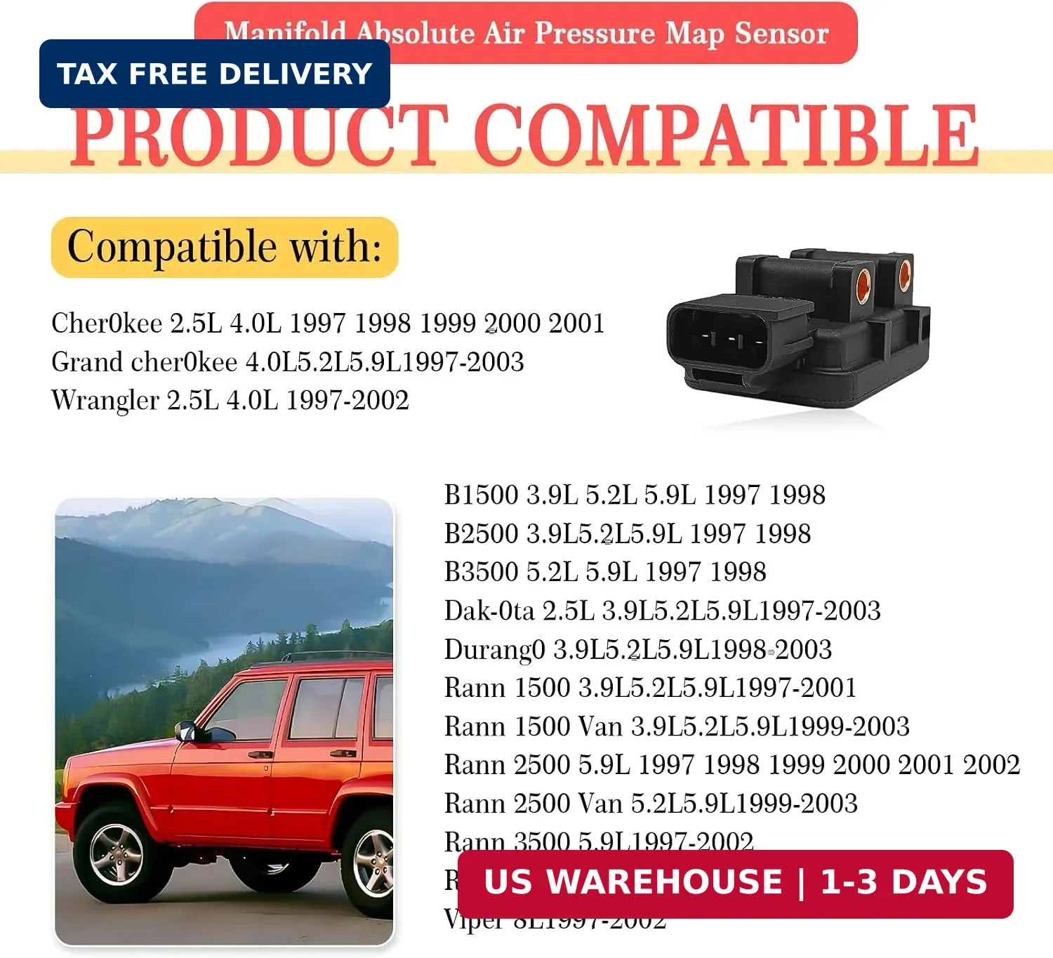 Manifold Absolute Air Pressure Map Sensor Compatible with Jp Grand Cherokee Wran