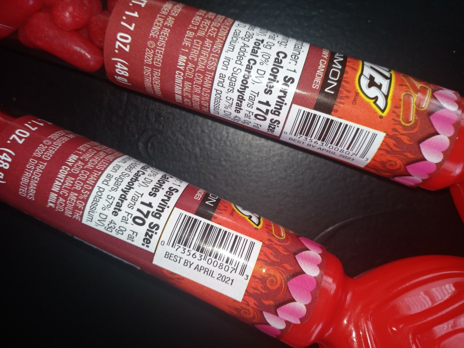 5 Pc Hot Tamalies Tube Candy Heart Classroom For Valentines. See Below
