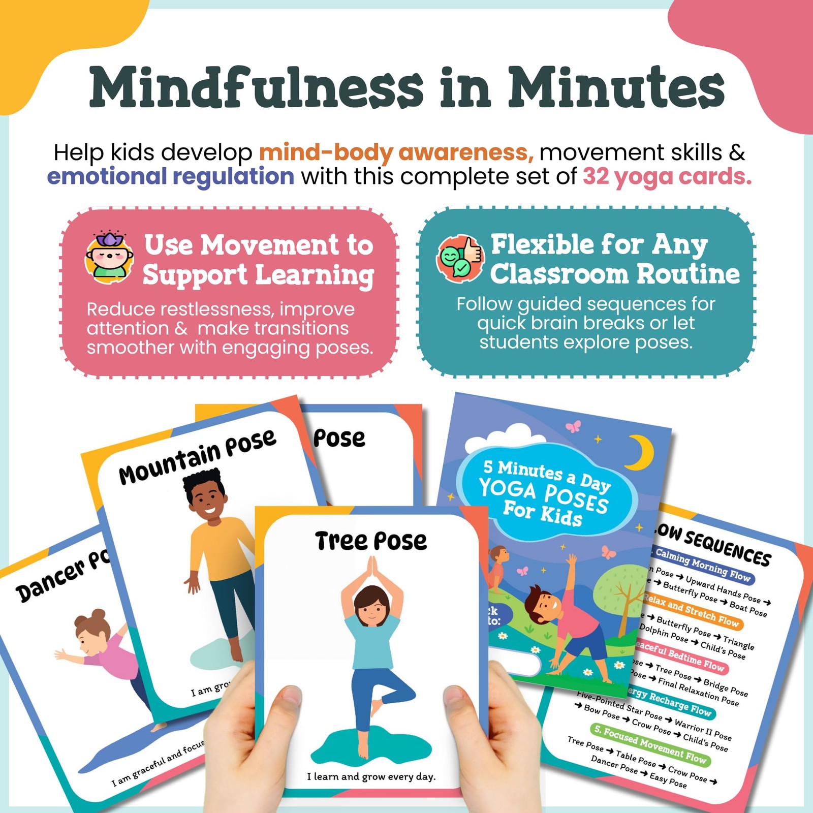 Yoga Cards for – Pose Deck for Beginners, Exercise Flashcards, Mindful Activi…
