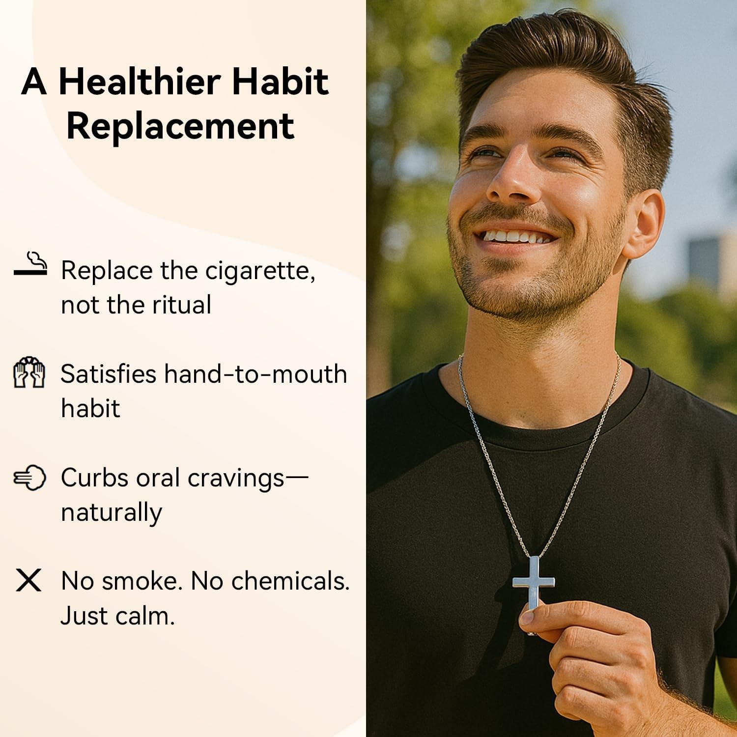 Cross Breathing Necklace to Quit Smoking for Men & Women – Stainless Steel