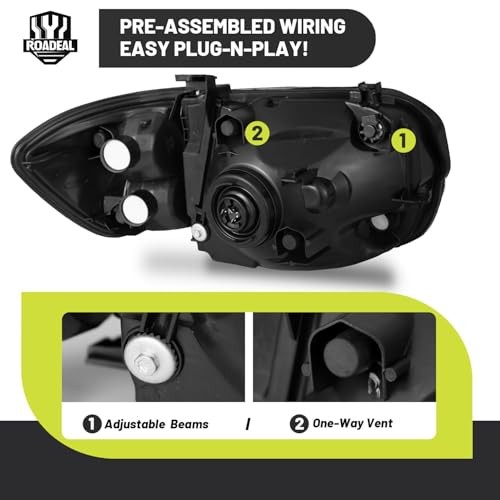 Headlights W/Bulbs for 2005 2006 OE Replacement Black – With H/L Beam Bulbs