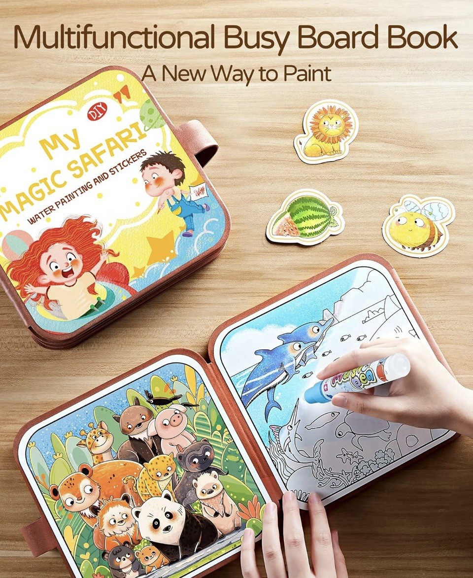 2-in-1 Busy Board Montessori Toys for Toddlers Reusable Water Painting Books NEW