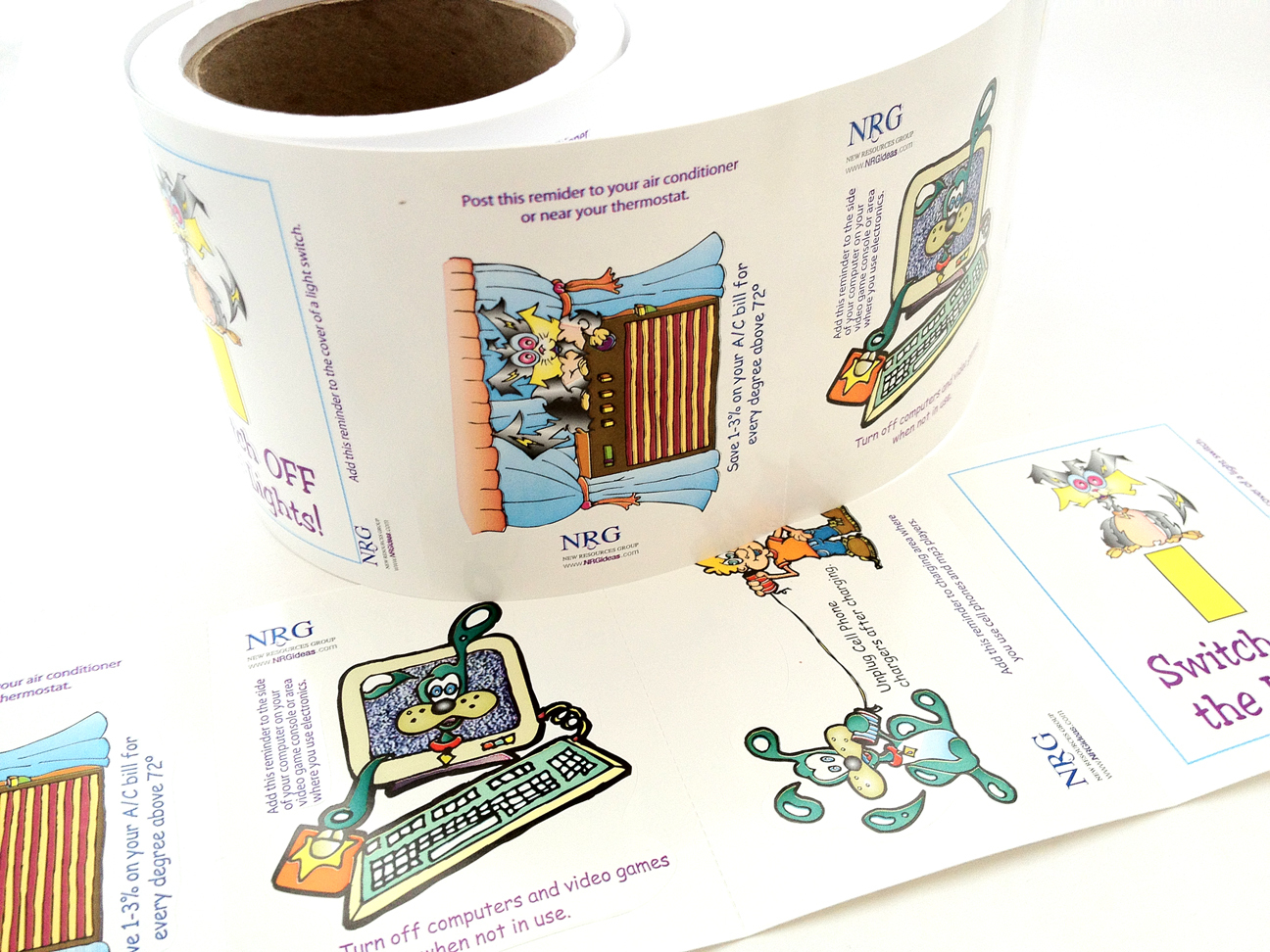 3 Rolls Fun Water & Energy Vinyl Cling 300 stickers- 12 scenes Characters