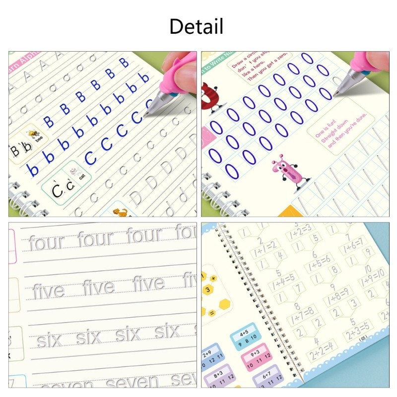4Pcs Childrens Calligraphy Practice Workbook Magical Handwriting Practice Book