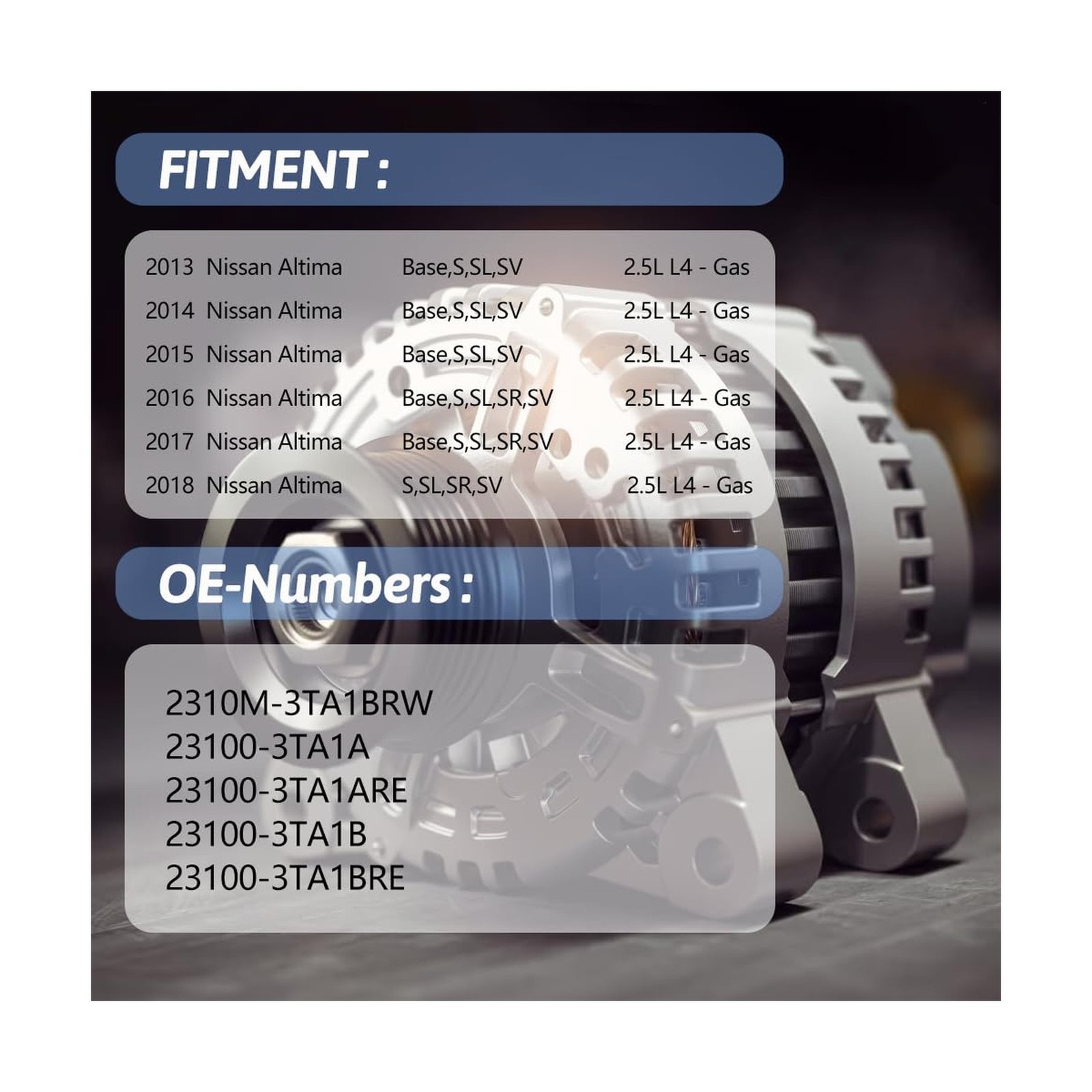 Alternator Replacement 23100-3TA1A Compatible with Nissan Altima 2013-2018 2….