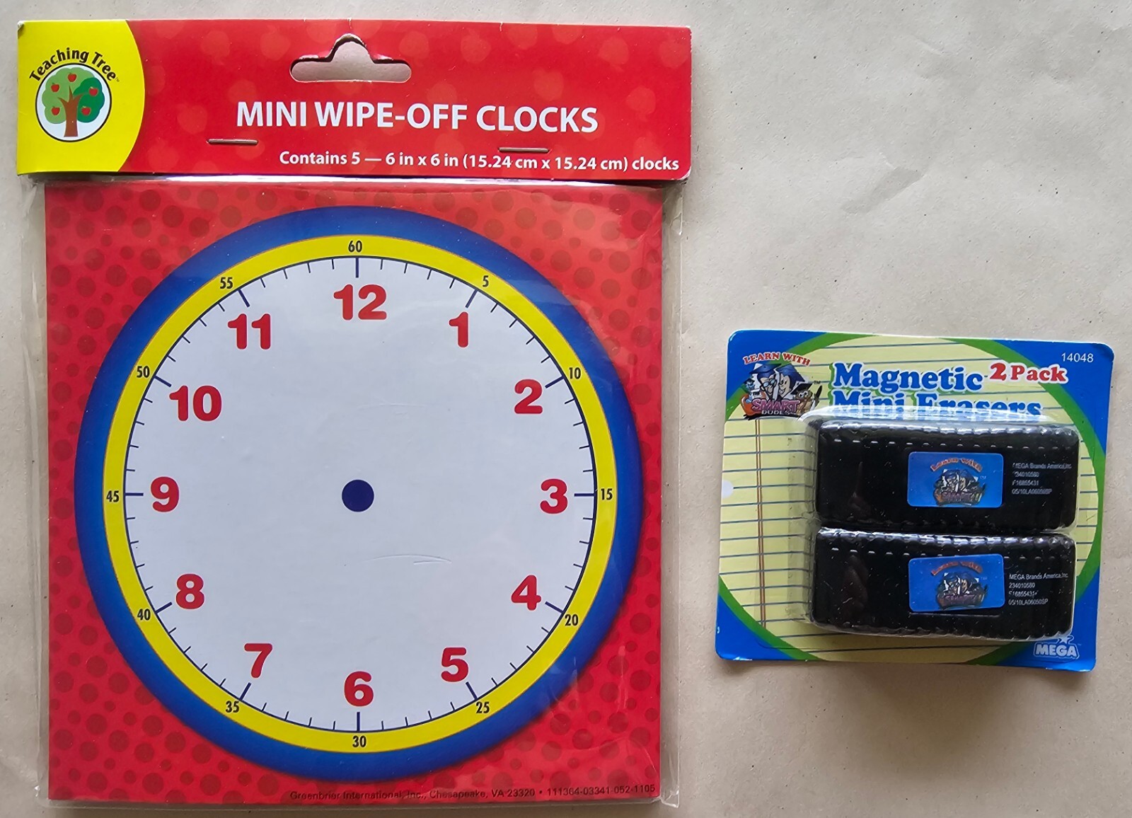 For School, Teachers, Classroom Write On/Wipe Off Clocks – Magnetic Mini Erasers