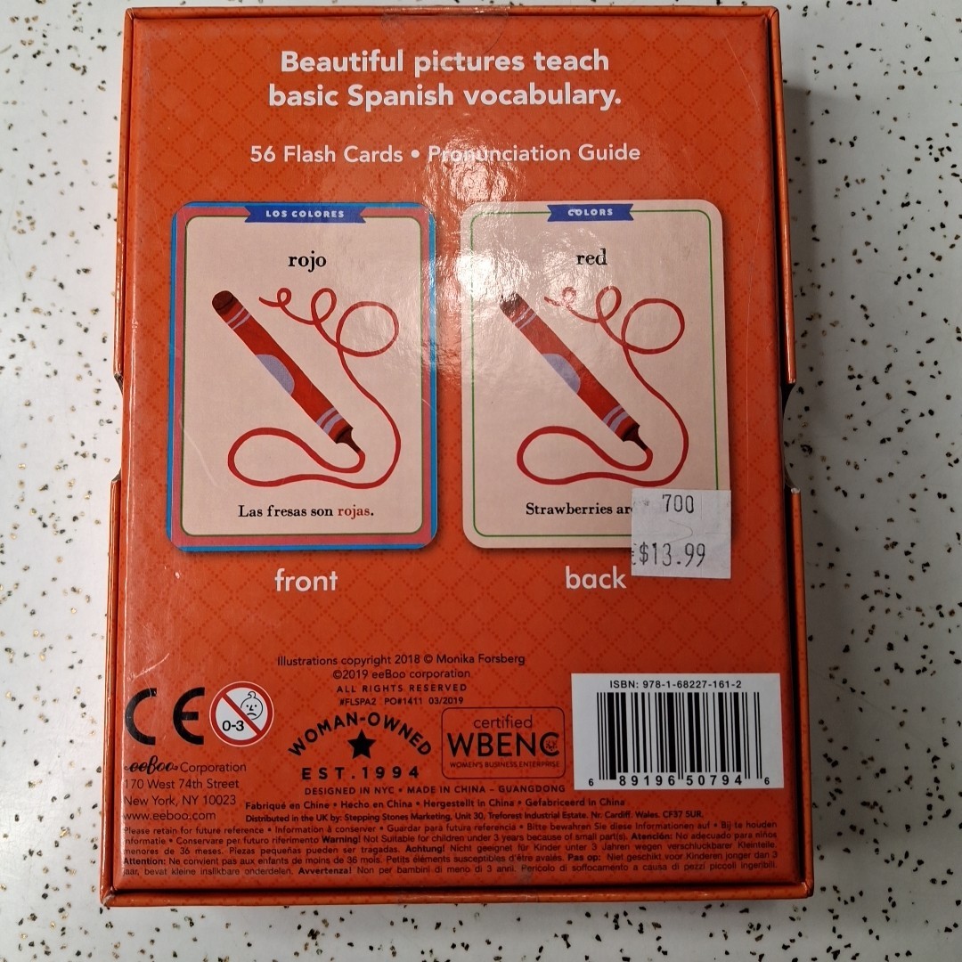 Spanish Flash cards For Learning Spanish/English eeBoo 56 Cards