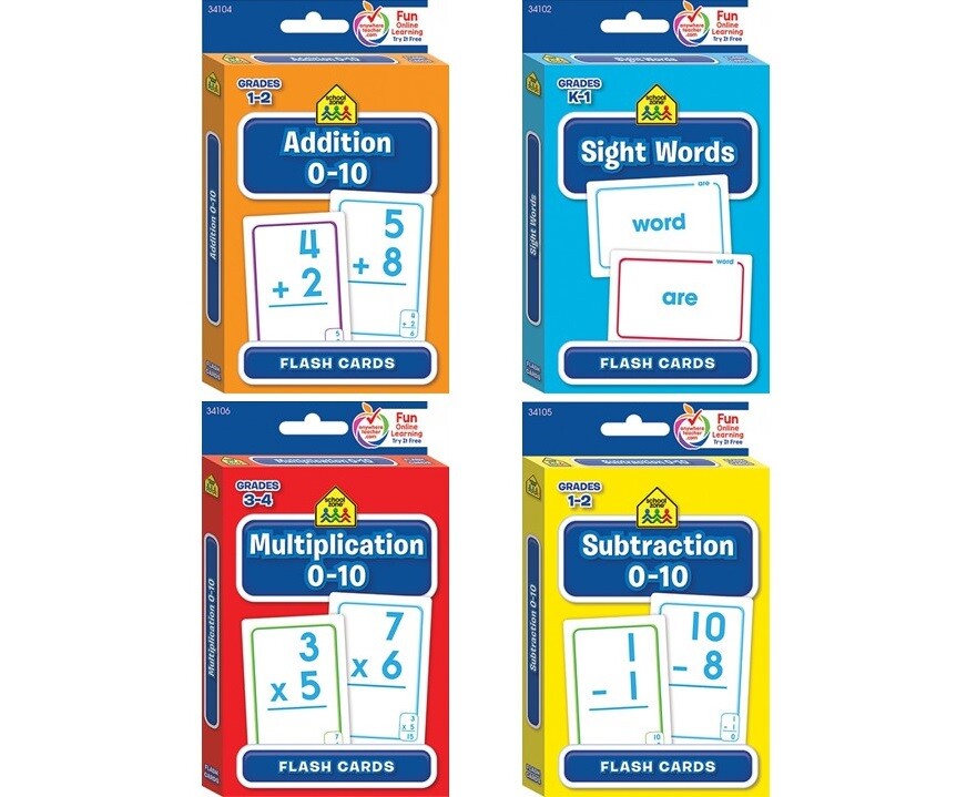 Children’s Educational Flashcards Math & Sight Words For First Graders 4-Pack