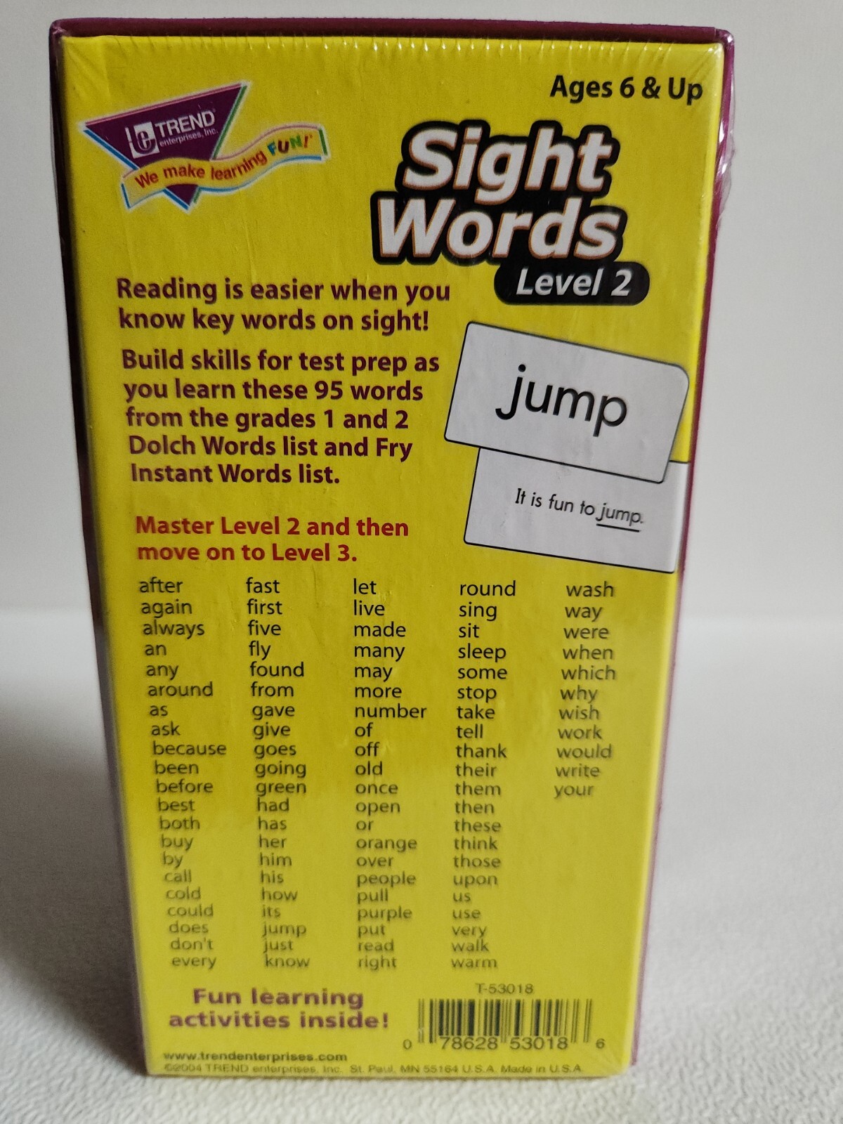 Sight Words Flash Cards Level 2 Ages 6 & Up 95 Fun Learning Boxed USA 2004