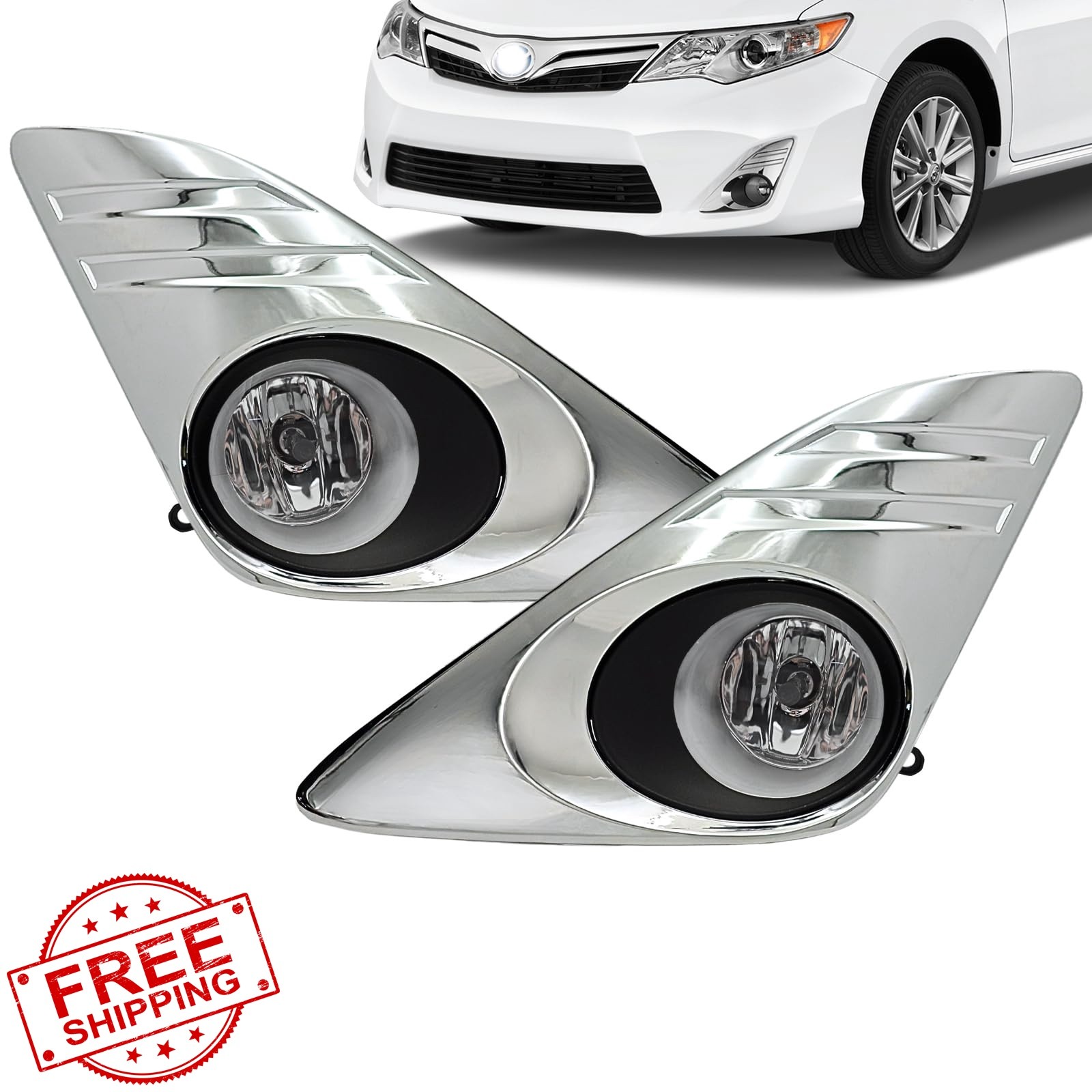Nioboee 12-14 Camry Fog Lights Halogen Chrome Bezel