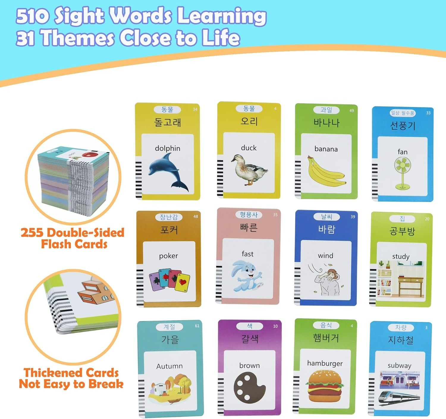 Educational English & Korean Talking Flash Cards – 510 Words for Early Learning