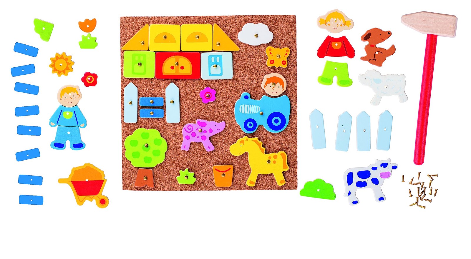 Goki 58555 Farm Hammer and Nail Toy Set, Mixed