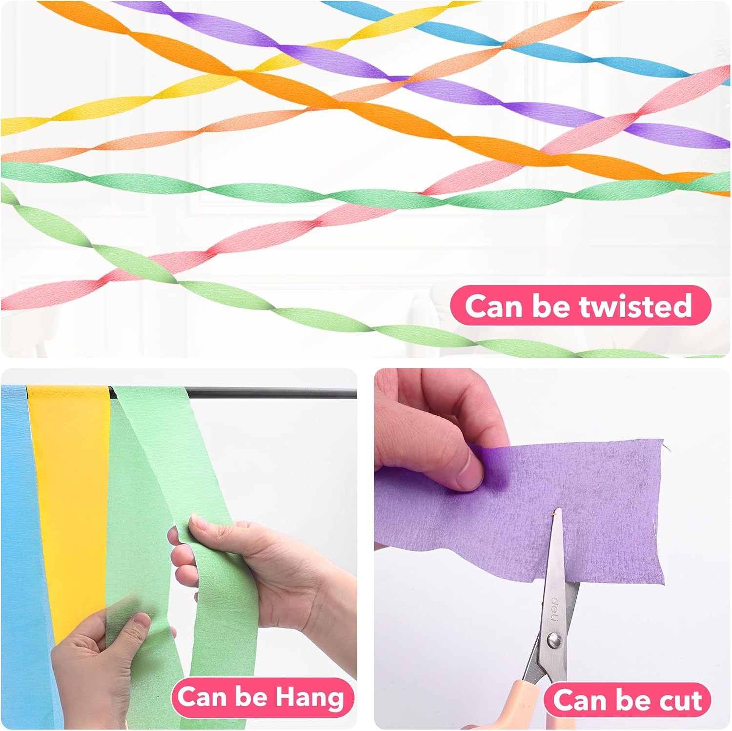 Oubest 2.2inx656ft Crepe Paper Streamers 8 Rolls Pastel