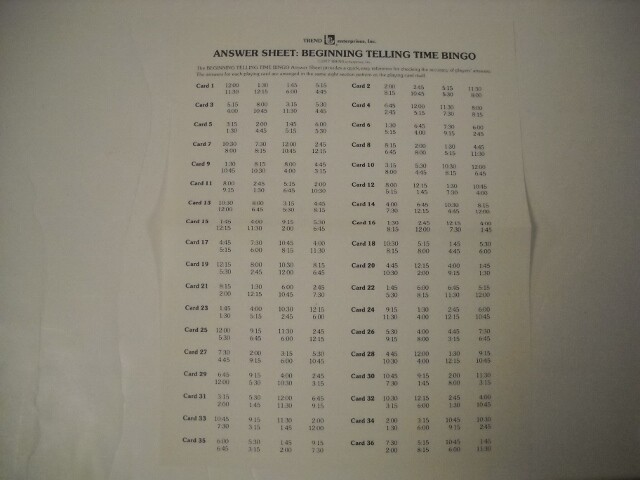 Vintage Trend Beginning Telling Time Bingo With Laminated Cards 1977 Very Nice!