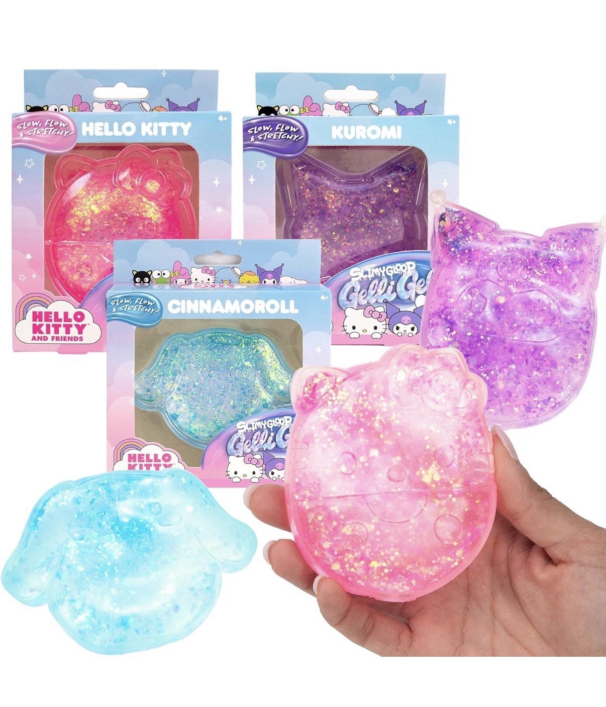 Hello Kitty SLIMYGOOP Gelli Gels 3 Pack, Cinnamoroll, Hello Kitty, Kuromi
