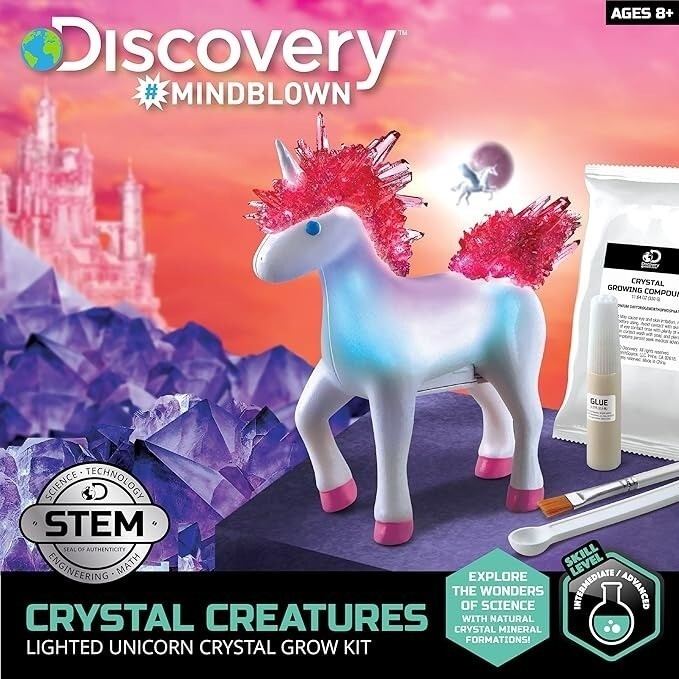 Discovery Crystal Creatures Light-Up Unicorn STEM Crystal Growing Kit, New