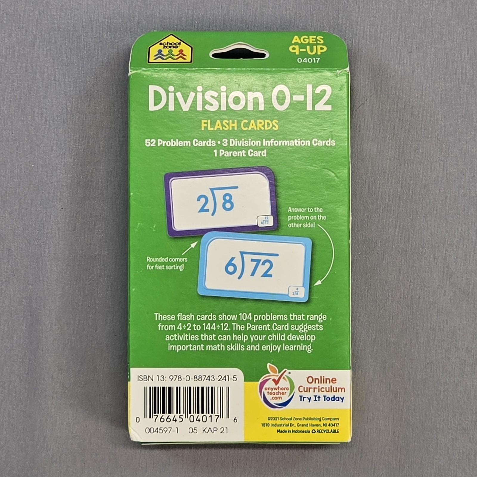 School Zone Division, Multiplication, Addition, Subtraction 0-12 Flash Cards
