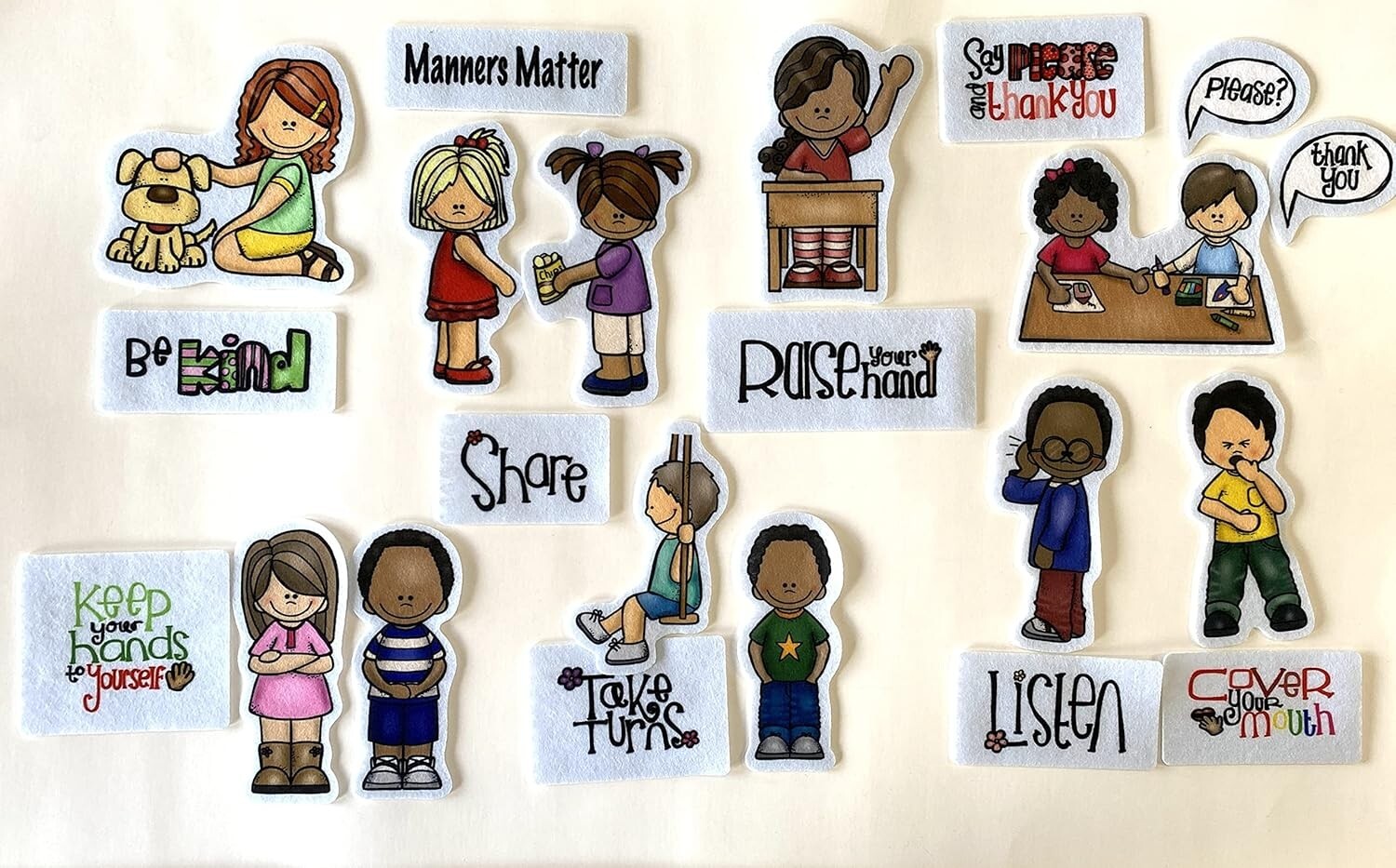 Manners Matter Felt Figures for Flannel Board Interactive Teaching Aide for Kids