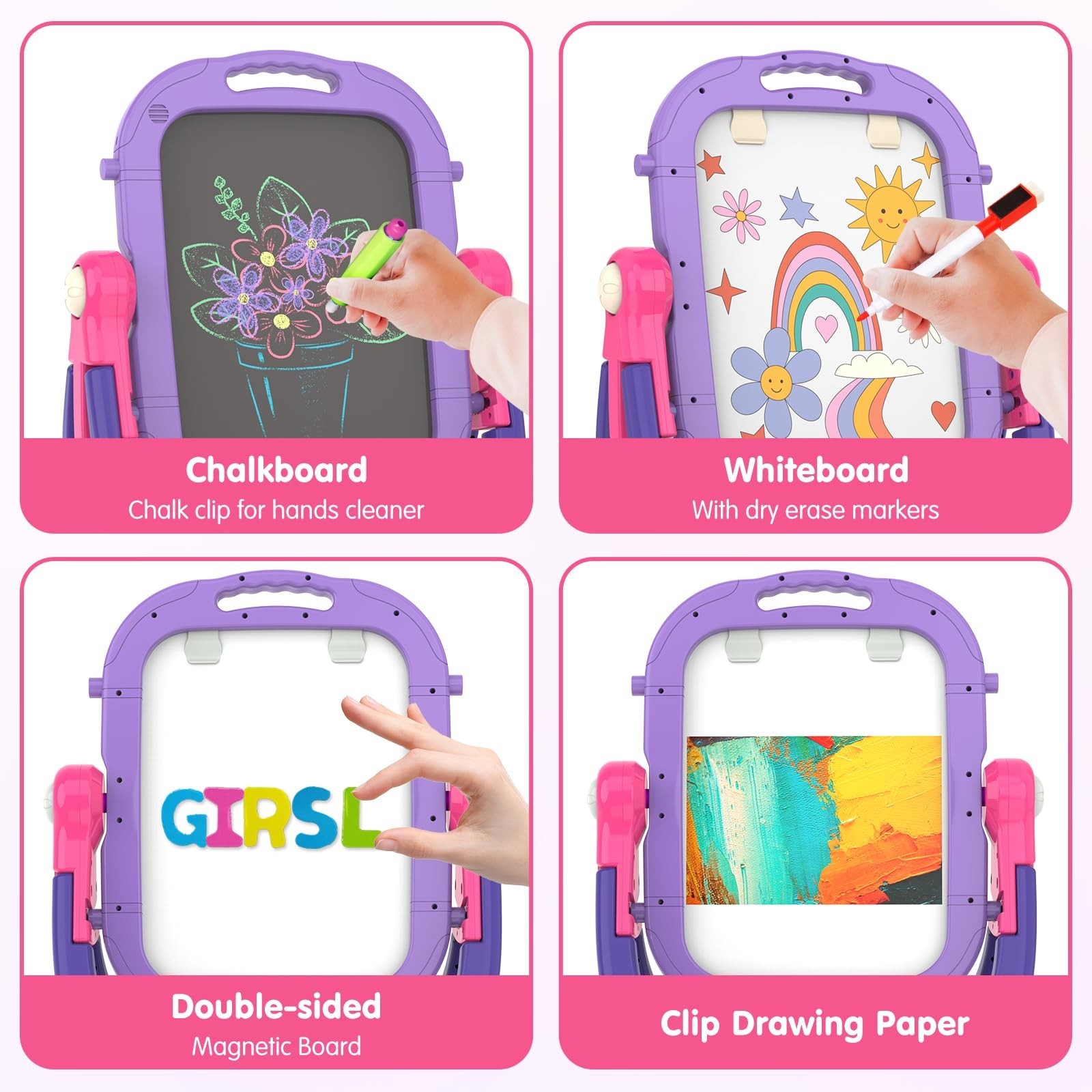 Easel for Kids, Toddler Art Easel Adjustable Standing, Magnetic Double Sided …