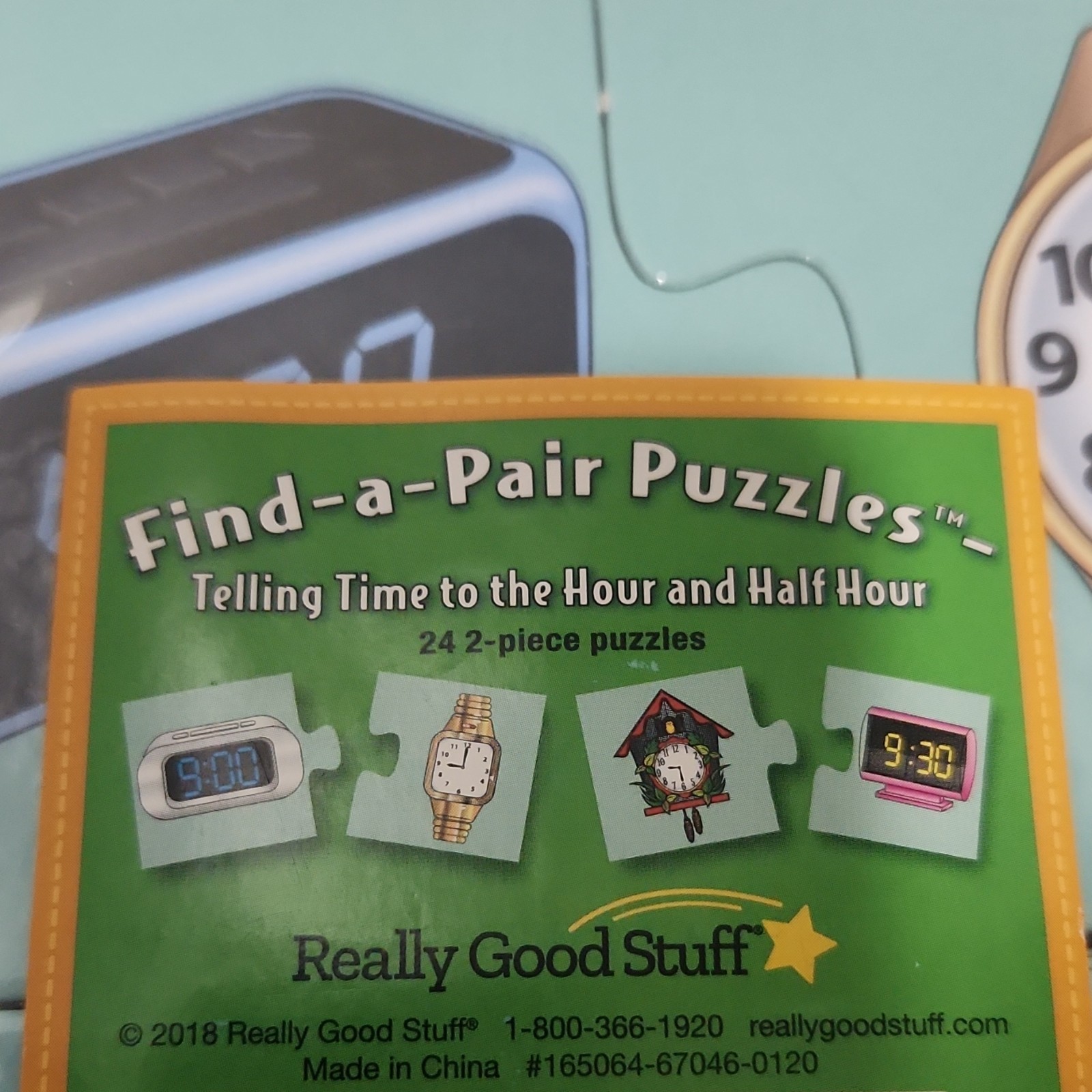 Really Good Stuff Find-a-Pair Puzzles Telling Time Cards Ages 6+, Multicolor