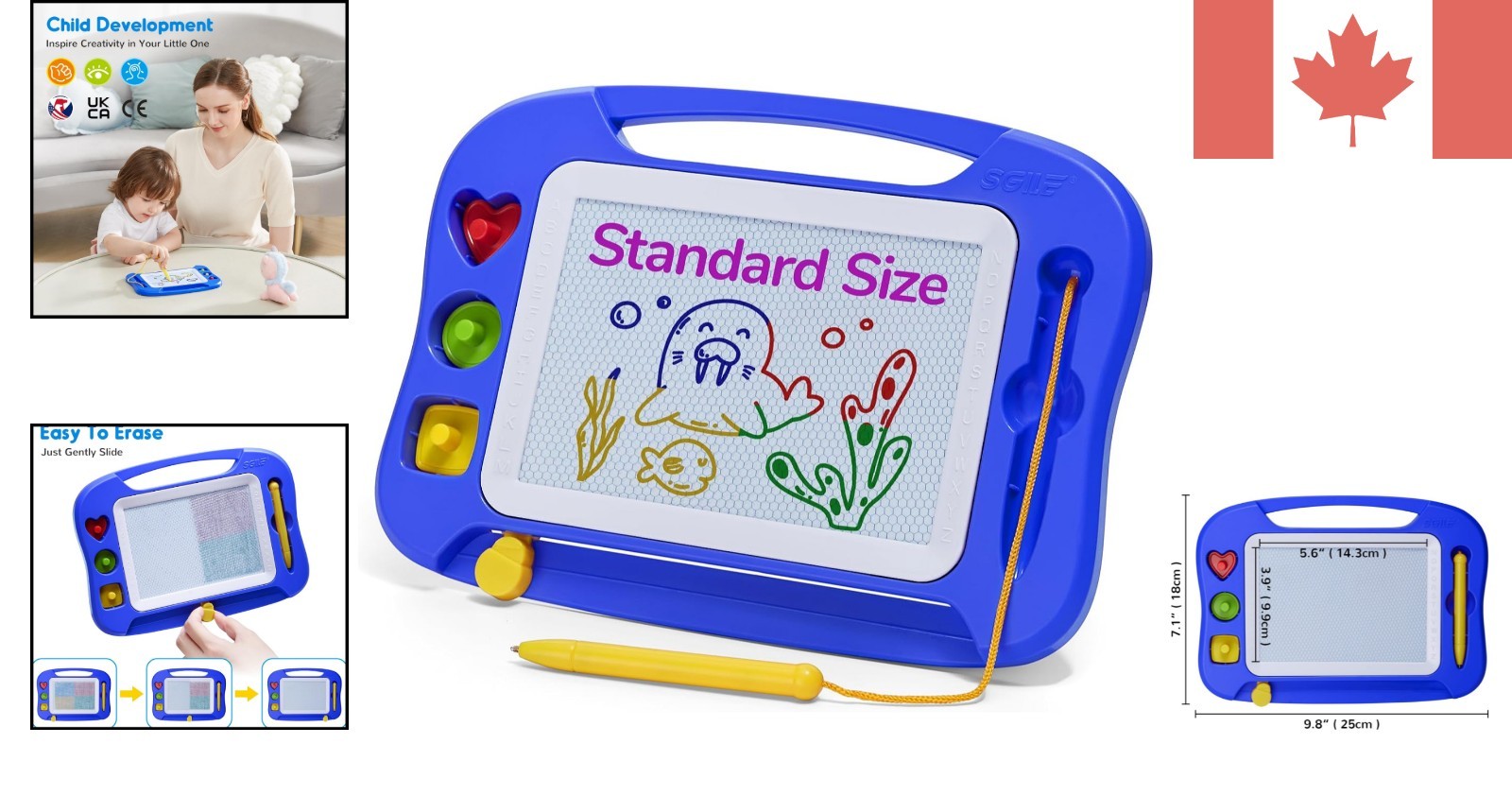 Large 10x7in Magnetic Doodle Pad with 3 Stamps – Creative Learning Toy for Kids