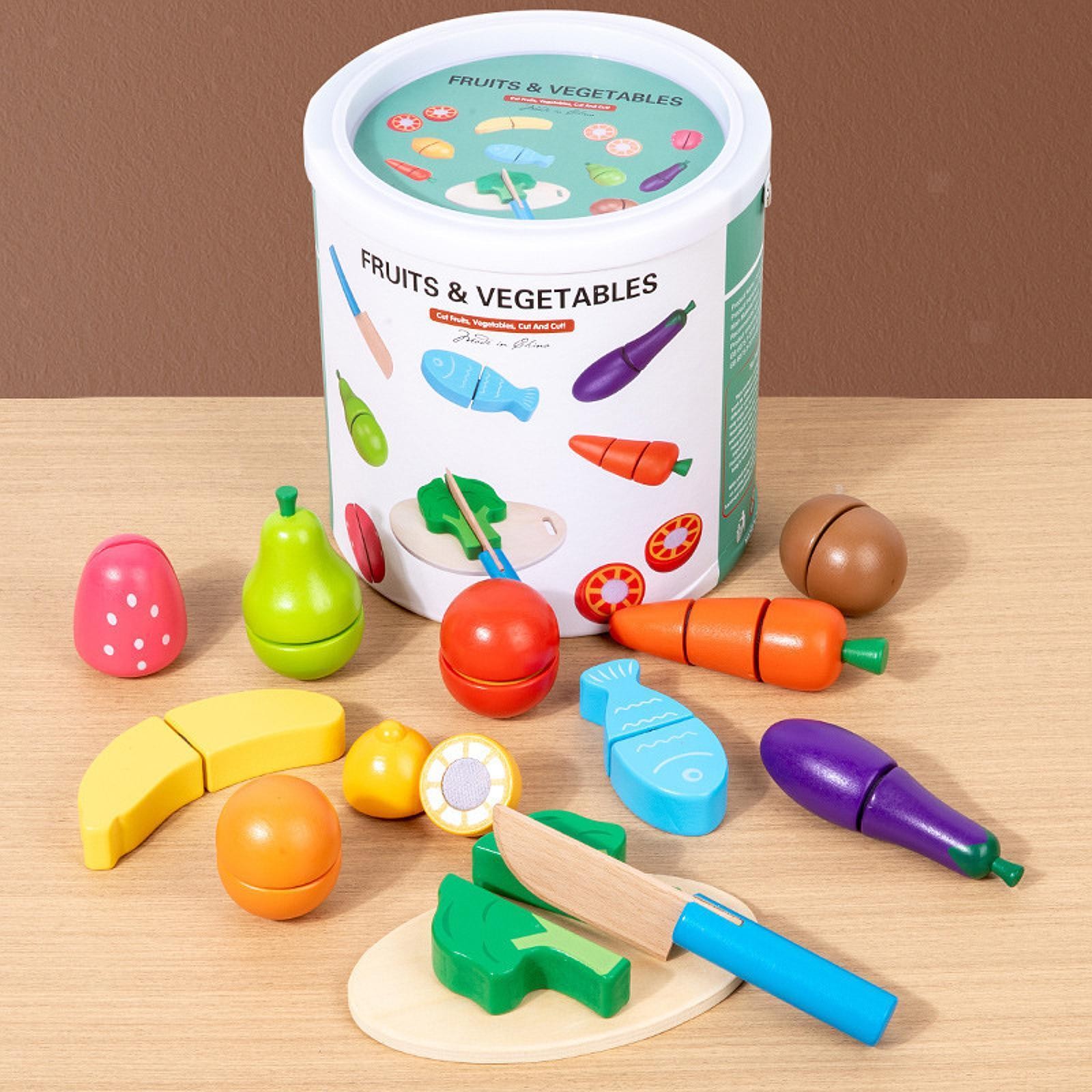 13Pcs Wooden Food Set Kitchen Accessory Early Learning Sliceable Interactive