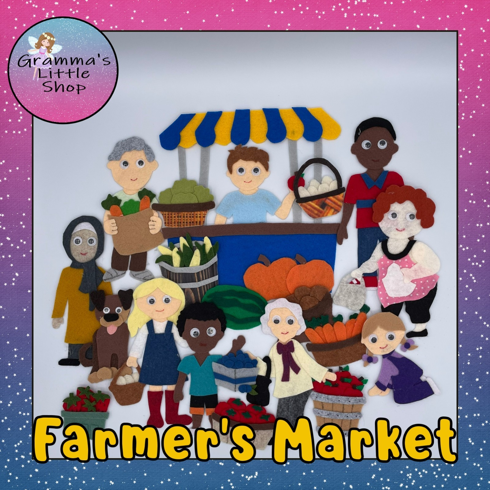Farmer’s Market- Fruits & Veggies – Sample Set for Felt /Flannel Board Play