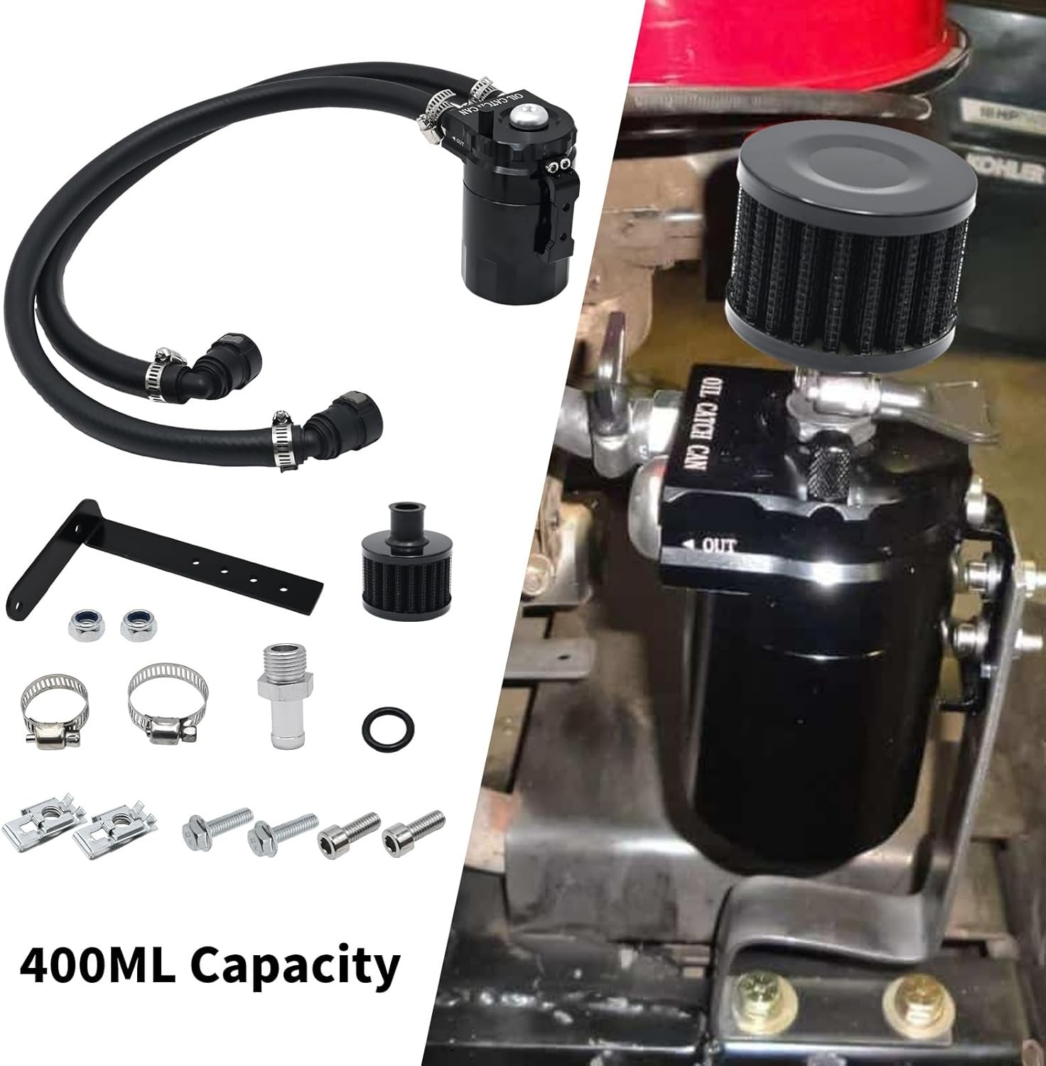 Oil Separator Reservoir Tank Engine Polish Baffled, 400ml Oil Catch Can Kit,