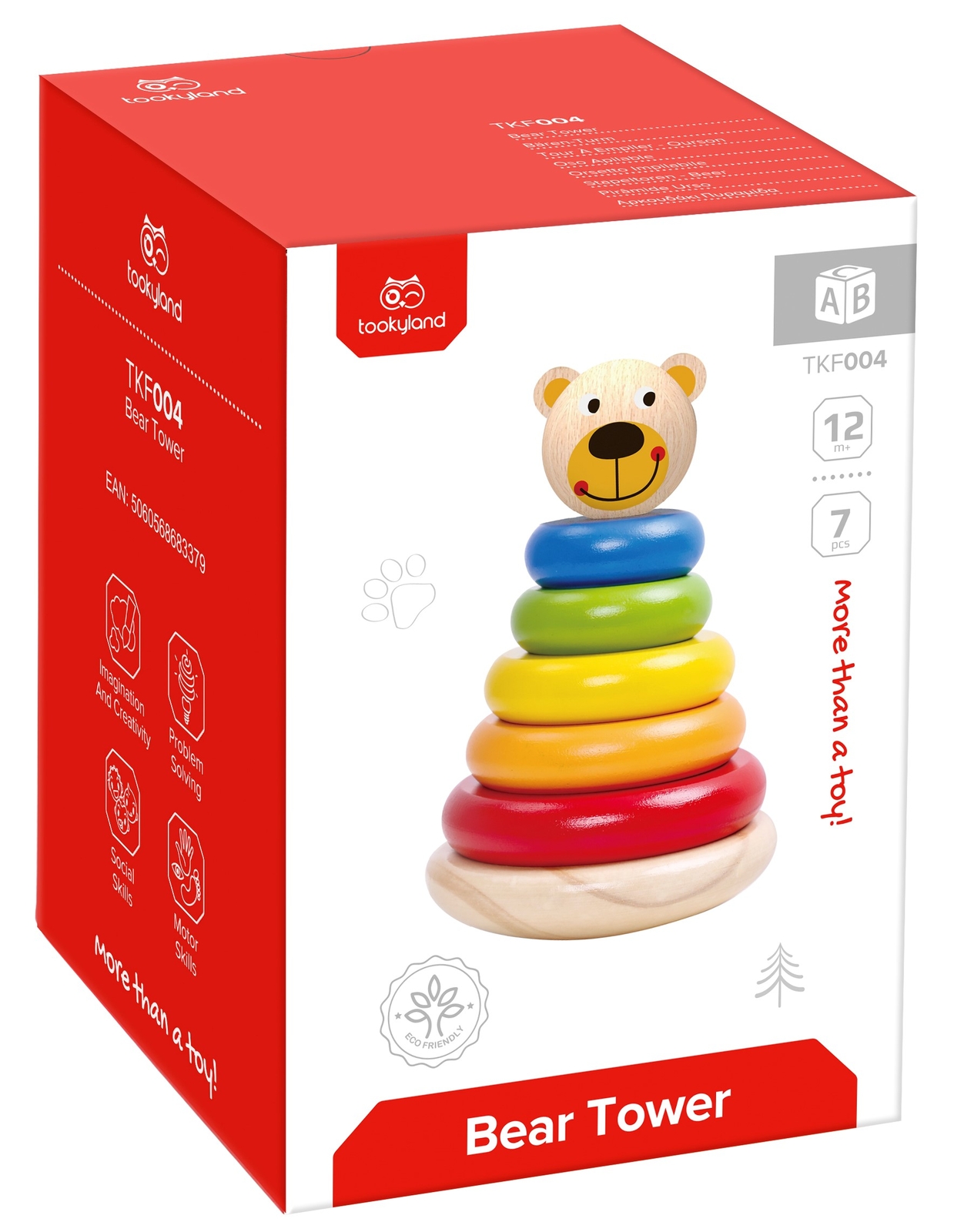TOOKYLAND Wooden Bear Wobble Stacker – 7pcs Stacking Tower Toy, Ages 12m+
