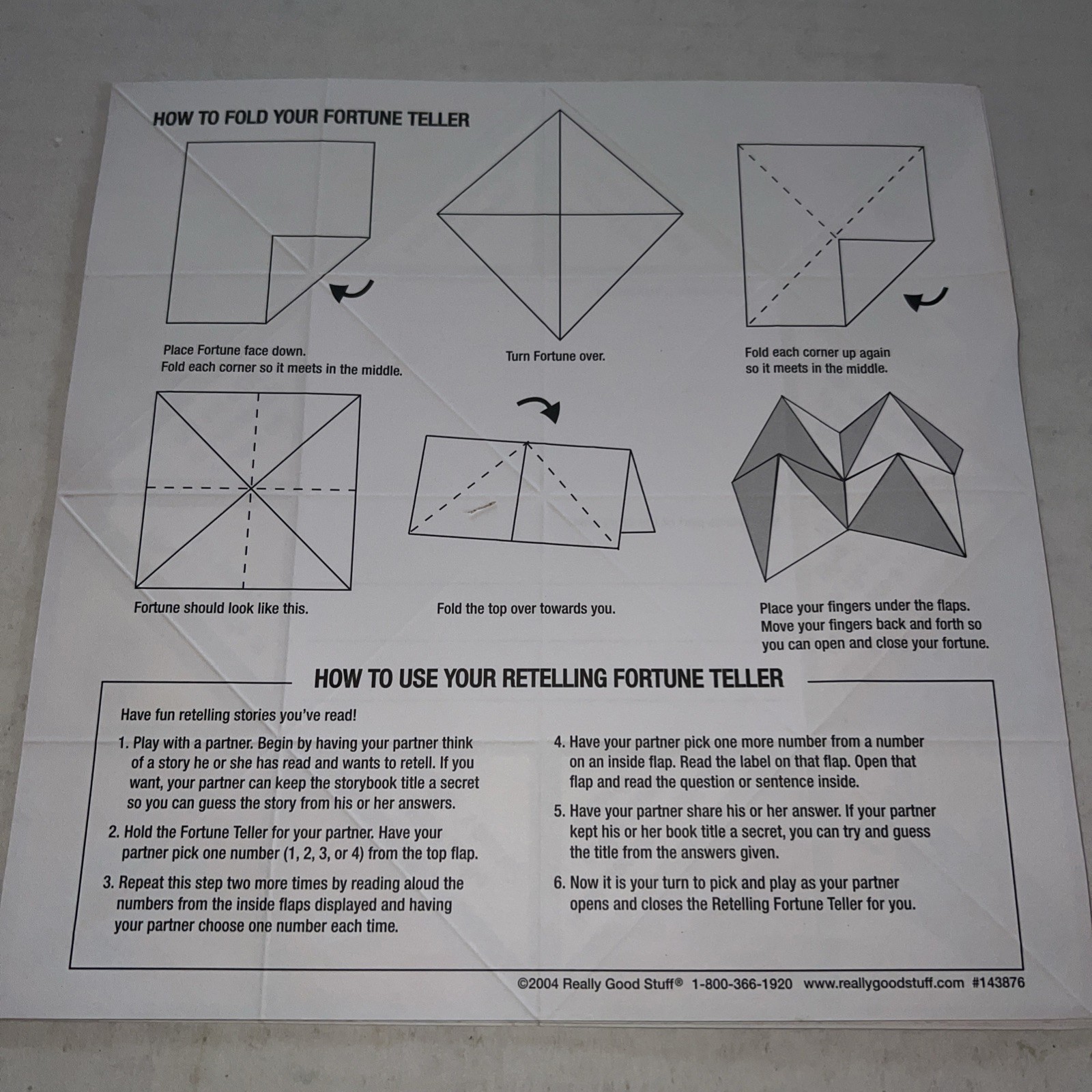 Vintage Paper Fortune Teller Story Retell By Really Good Stuff Lot Of 8