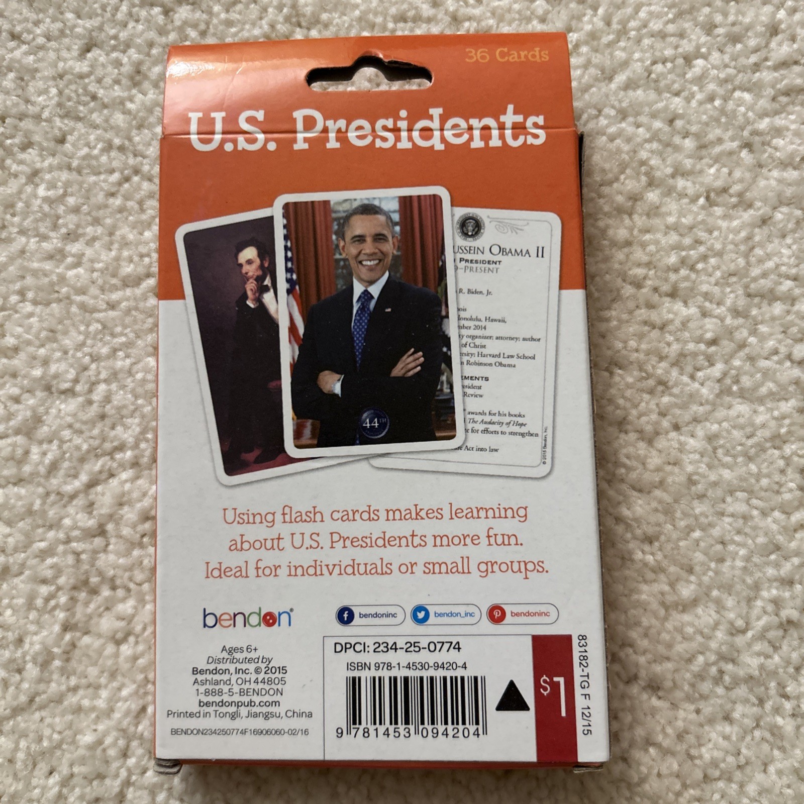 PRESIDENTS of the United States FLASH CARDS Bendon 36 Cards 2015