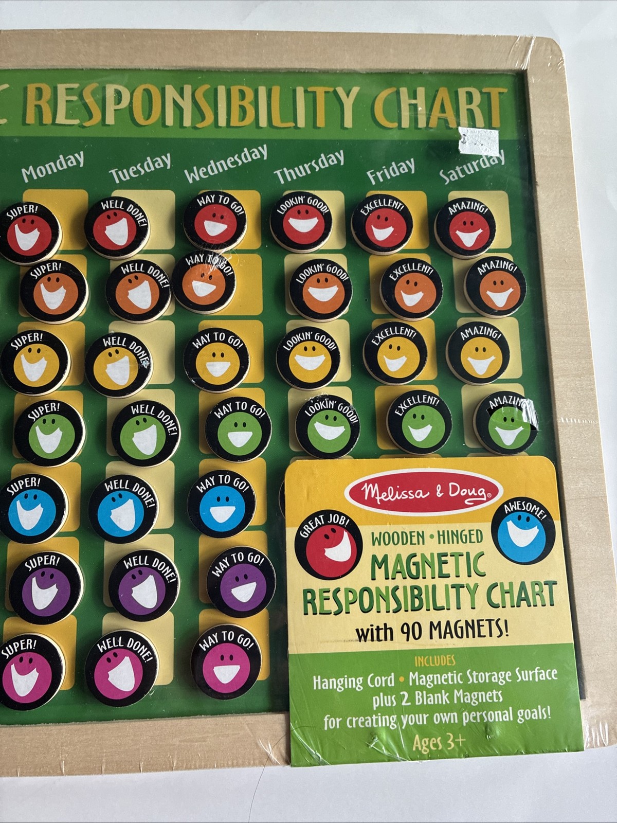 Melissa & Doug Magnetic Responsibility Chart Wooden Hinged 90 Magnets Kids Ages