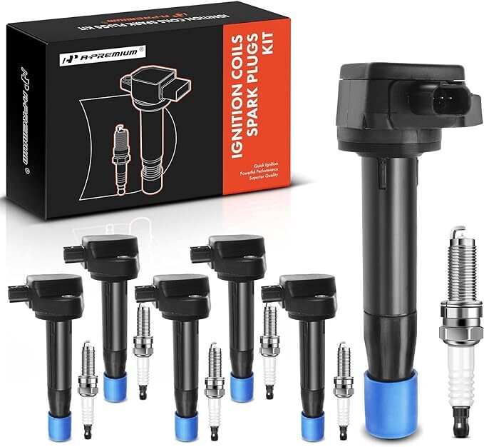 Black APM Set of 6 Ignition Coil Pack and Iridium Spark Plugs Compatible