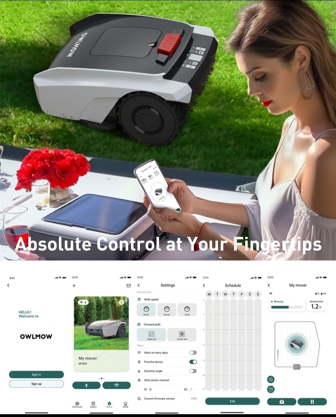 Robot Lawn Mower with GPS Navigation and 200m Boundary Wire, Mows Up to 1000qm