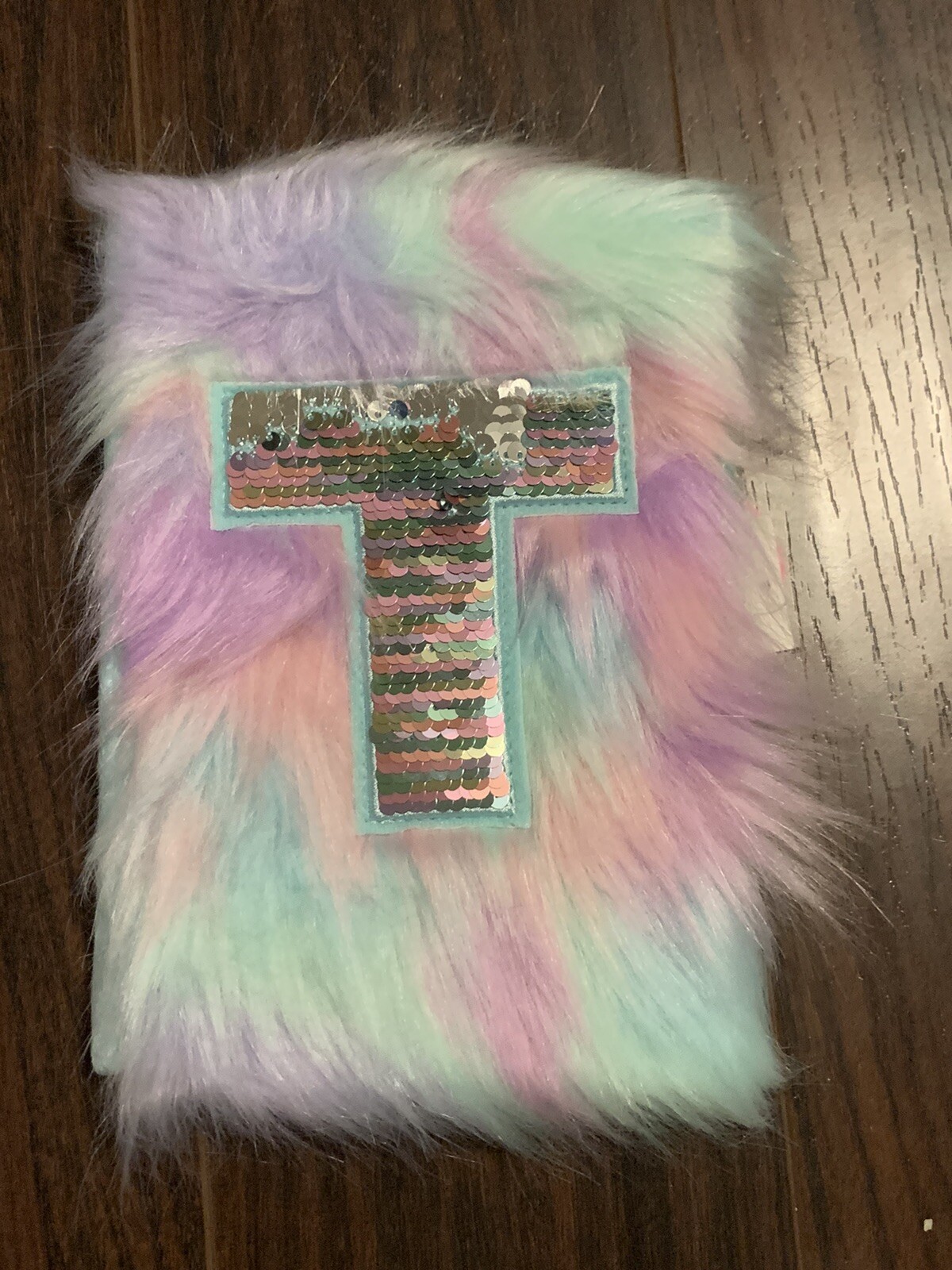 Justice Girl Faux Fur Fluffy Flip Sequins Diary Journal Writing Notebook Initial