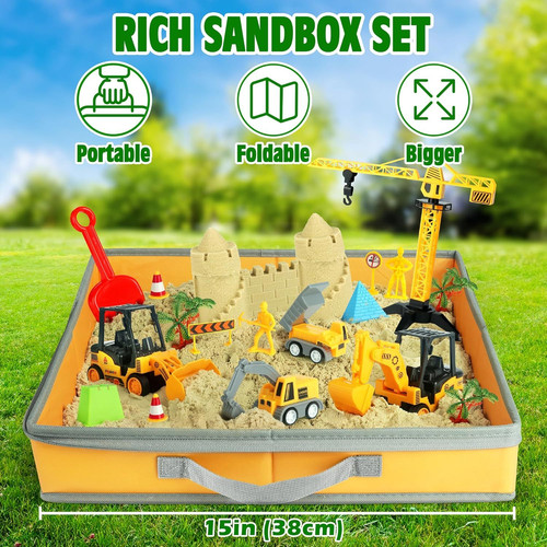 Billeeit Sand Construction Kit with Big Foldable Sandbox 15In X 15In, Yellow
