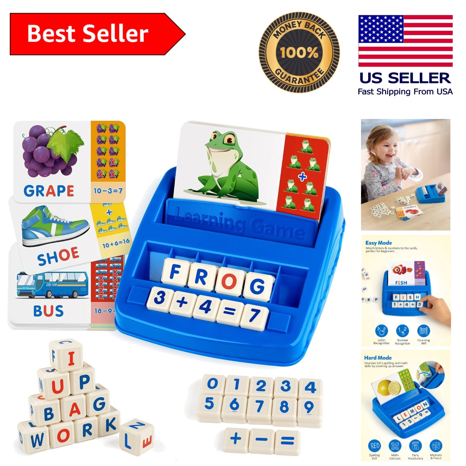 Alphabet & Math Matching Game: Fun Letter Dice and Flash Cards for Toddlers
