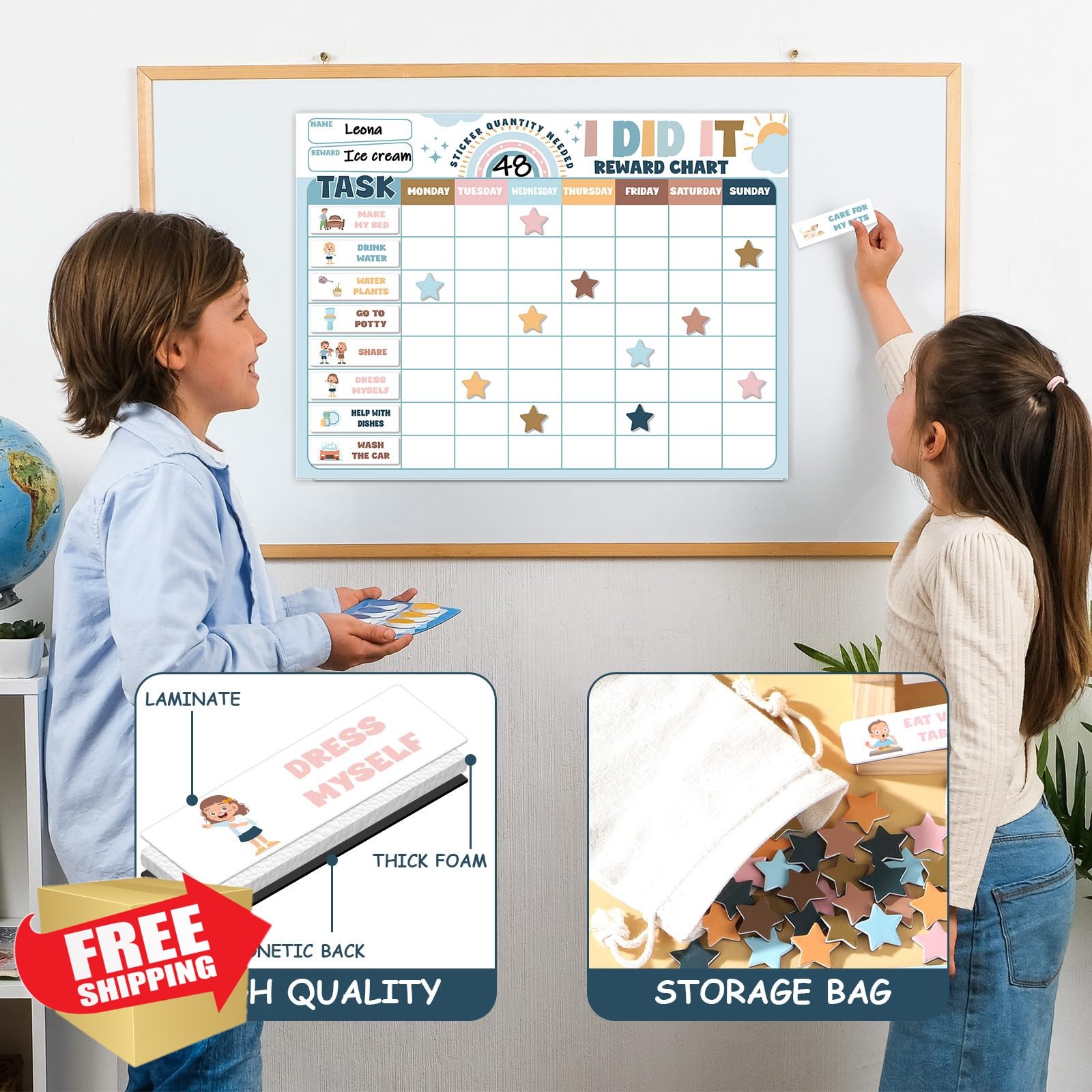 Qyeahkj Magnetic Reward Chart Boho Rainbow