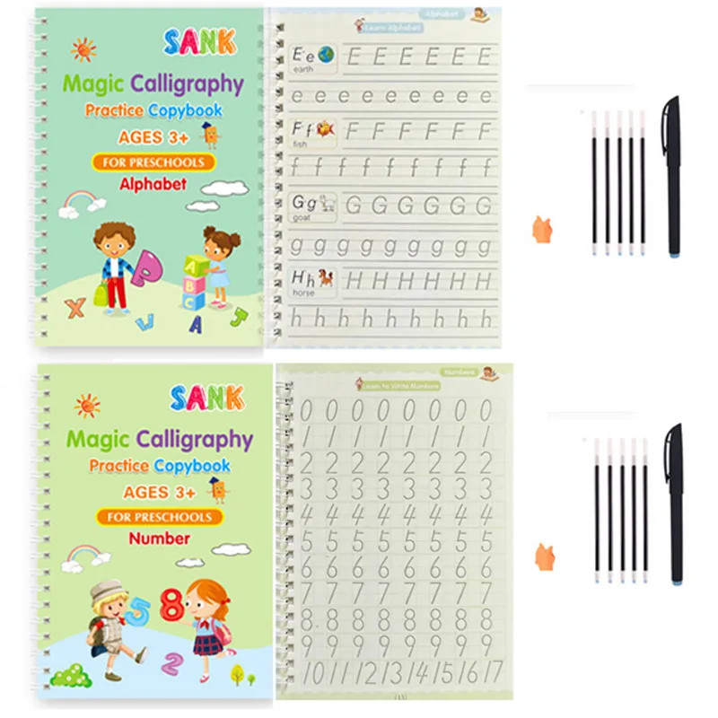 Magic Practice Copybook Reusable Handwriting Book Pen Set Number Sank Kids Gift