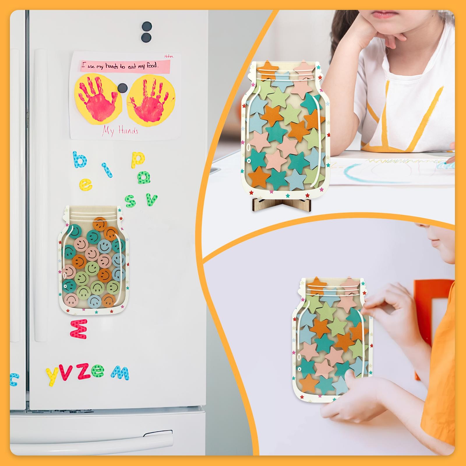 Children Magnetic Reward Jars MDF Material with Colorful Tokens Reward Set