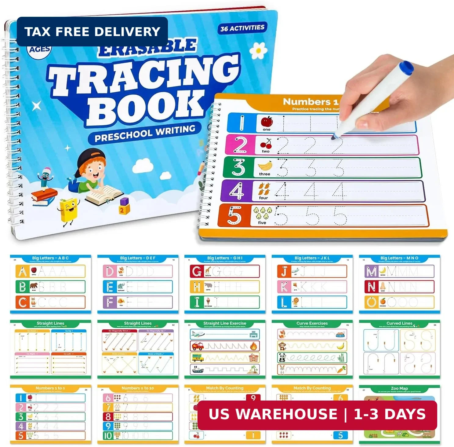 Preschool Dry Erase Learning Workbook for Kids Ages 3-5 – Reusable Tracing Book