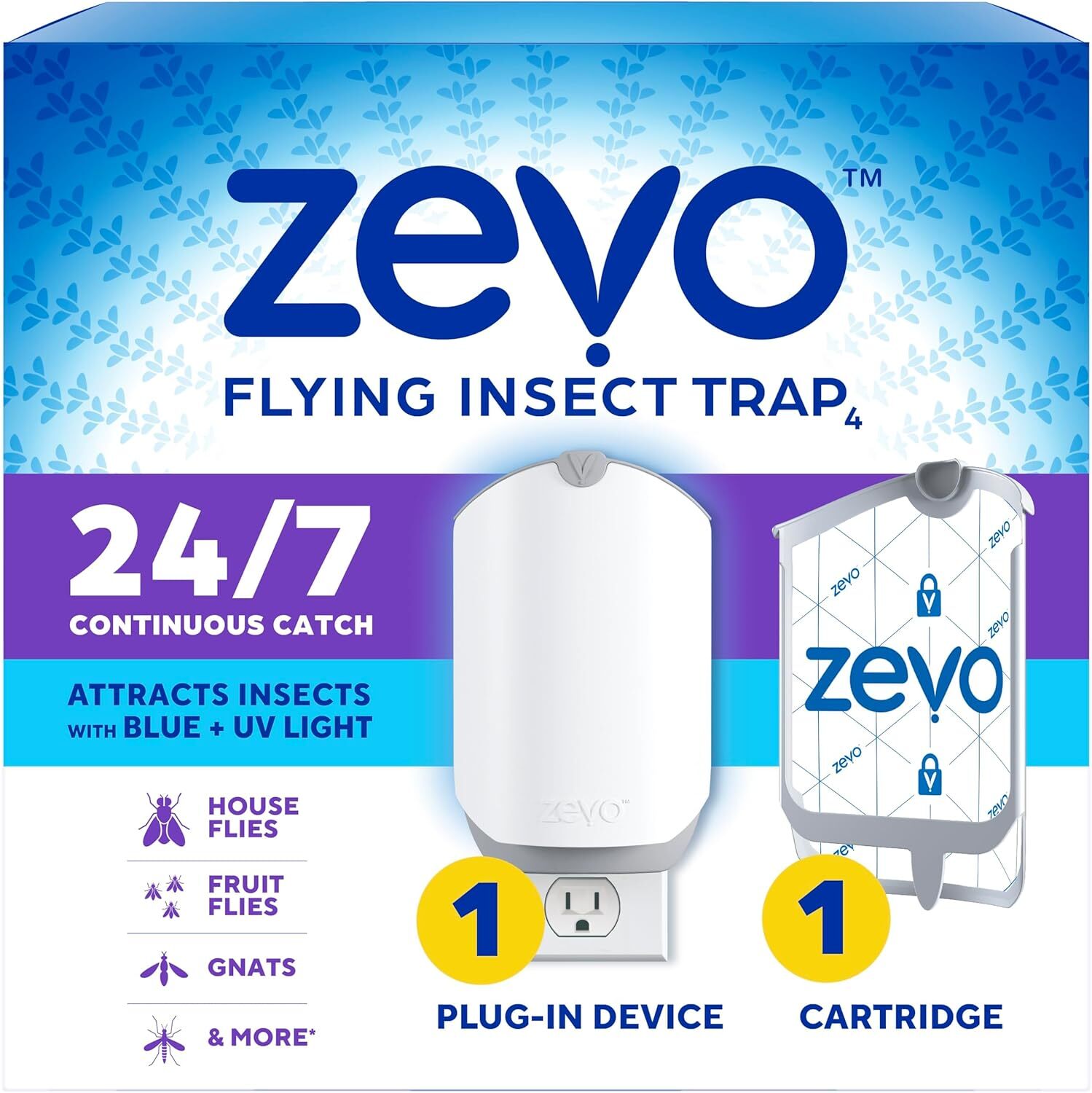 Flying Insect Trap & Cartridge,Indoor Bug Catcher for Gnats,Uses Blue & UV Light
