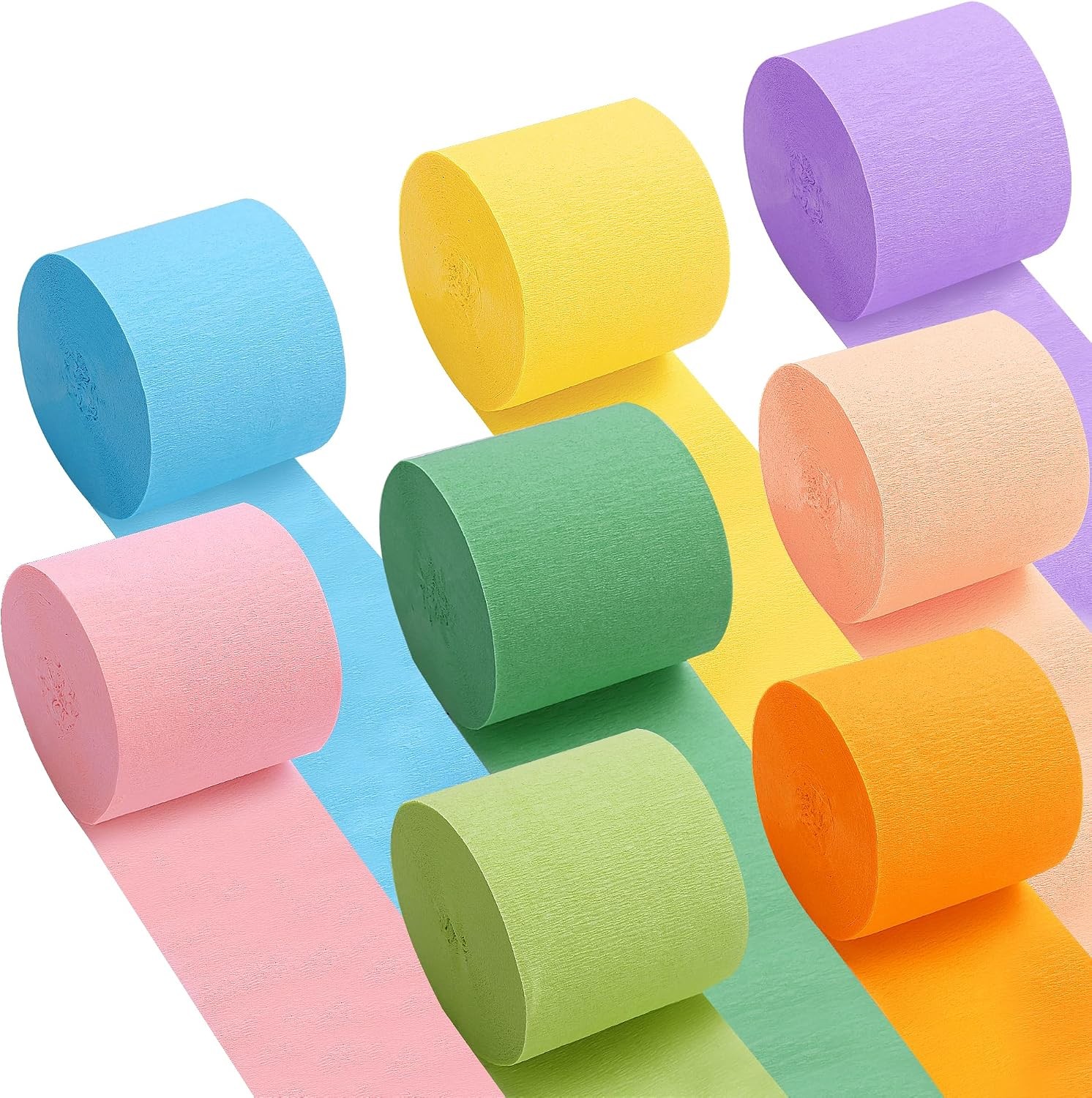 Oubest 2.2inx656ft Crepe Paper Streamers 8 Rolls Pastel