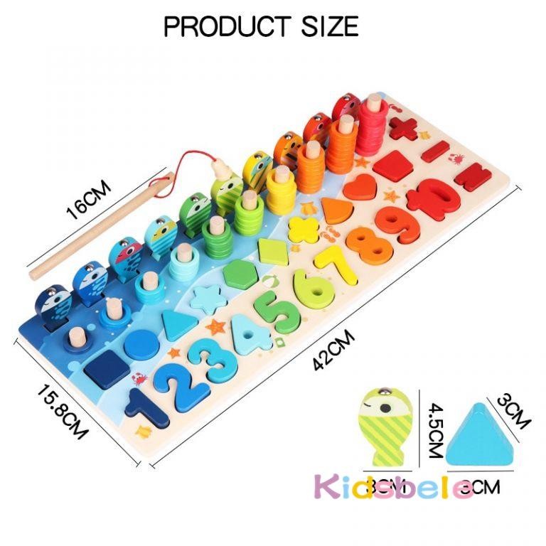 Kids Montessori Maths Wooden Puzzles Toddlers Counting Shapes Sorting Board