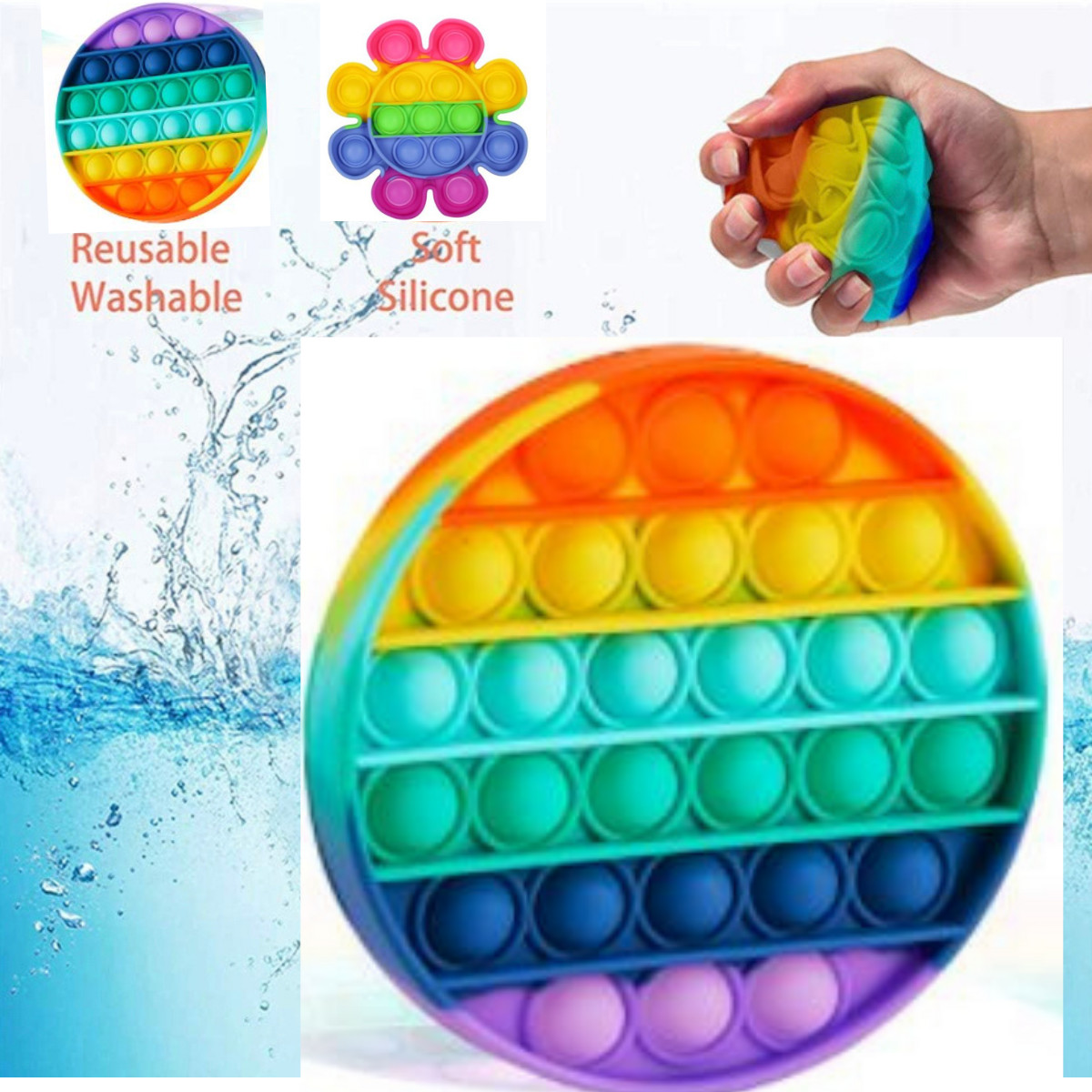 2PC Push Pop Bubble It Silicone Sensory Rainbow Fidget toys Push over it Pop Toy